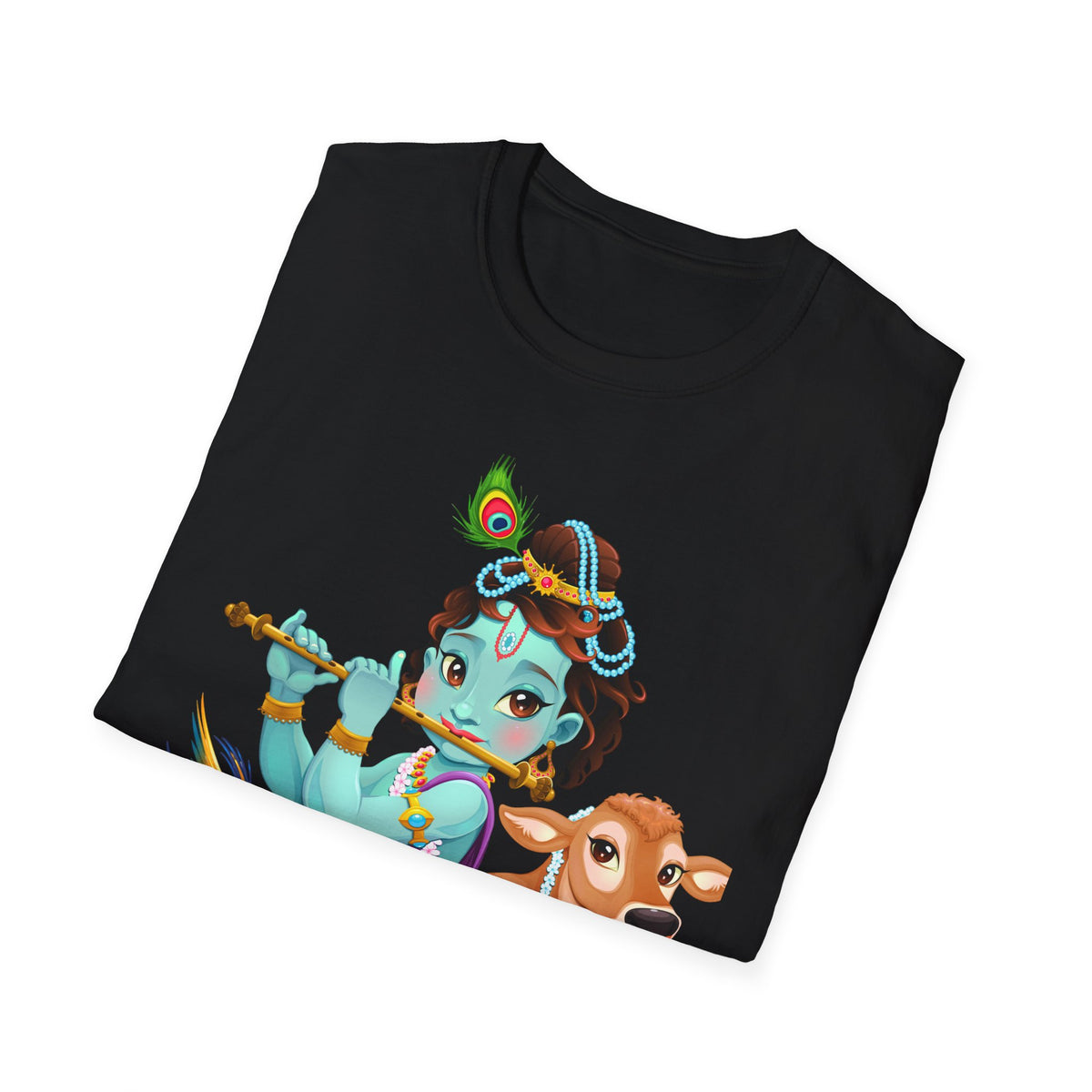 Krishna with Cow Unisex Softstyle T-Shirt, Hindu God Tee, Spiritual Apparel, Religious Graphic Shirt, Indian Mythology Top - Ira World Art LLC