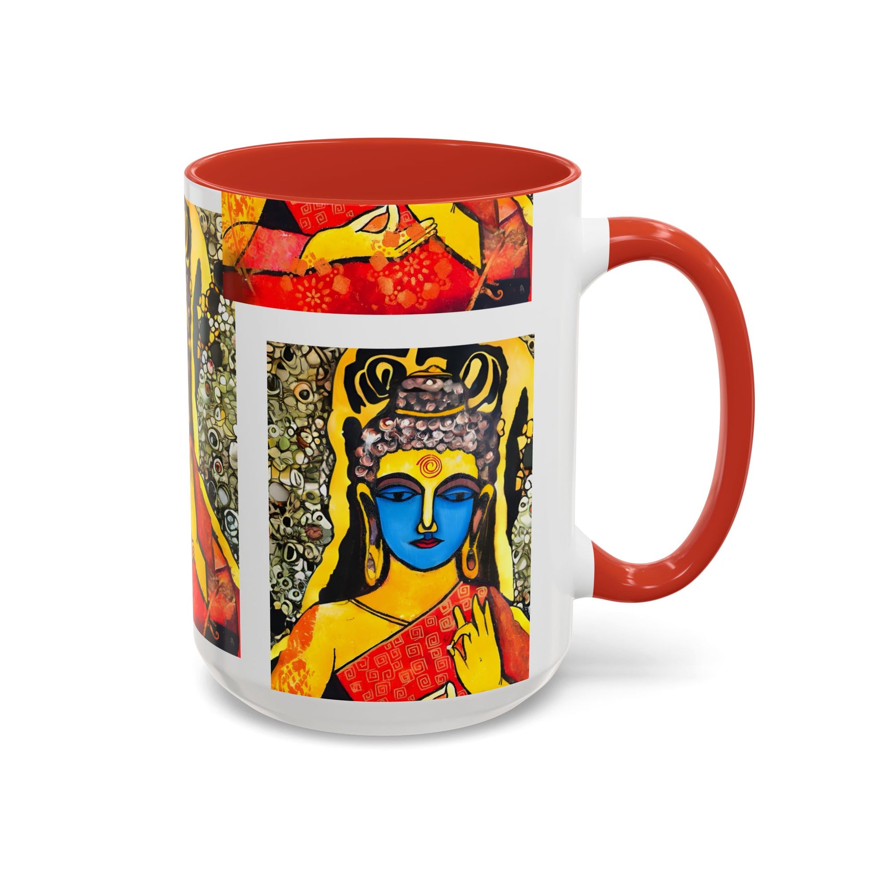 Inspirational Yoga Ceramic Mug, Colorful Buddhist Painting, 11oz & 15oz Unique Coffee Cup - Ira World Art LLC