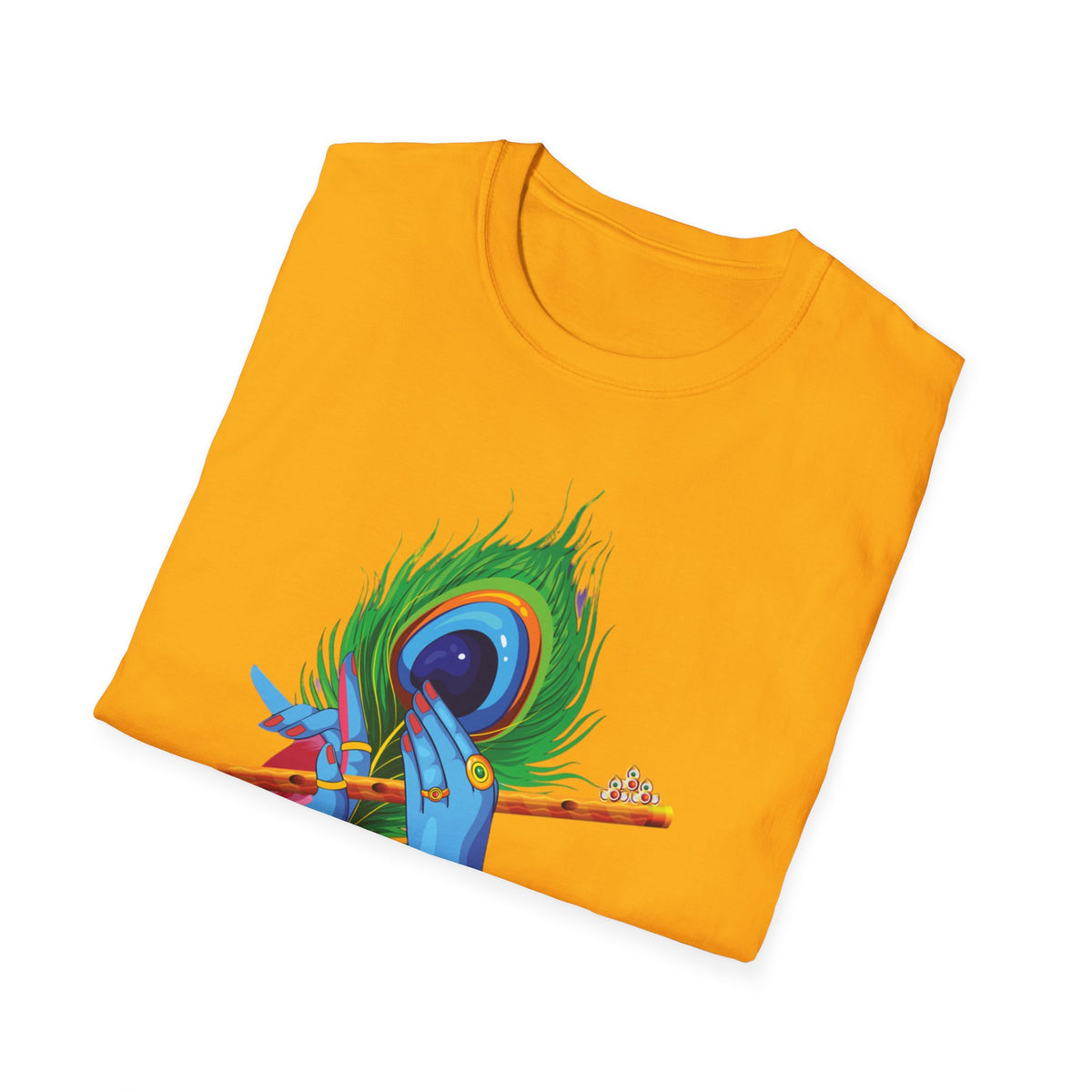 Krishan Hand with Flute and Feather Unisex Softstyle T-Shirt, Indian God Shirt, Spiritual Tee, Boho Clothing, Yoga Apparel - Ira World Art LLC