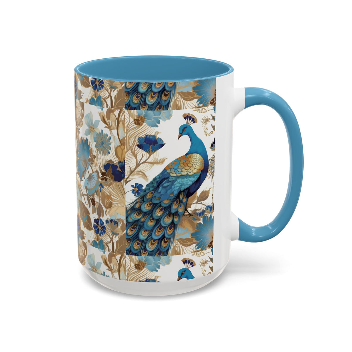 Elegant Peacock Ceramic Coffee Mug, Colorful 11oz & 15oz Custom Design - Ira World Art LLC