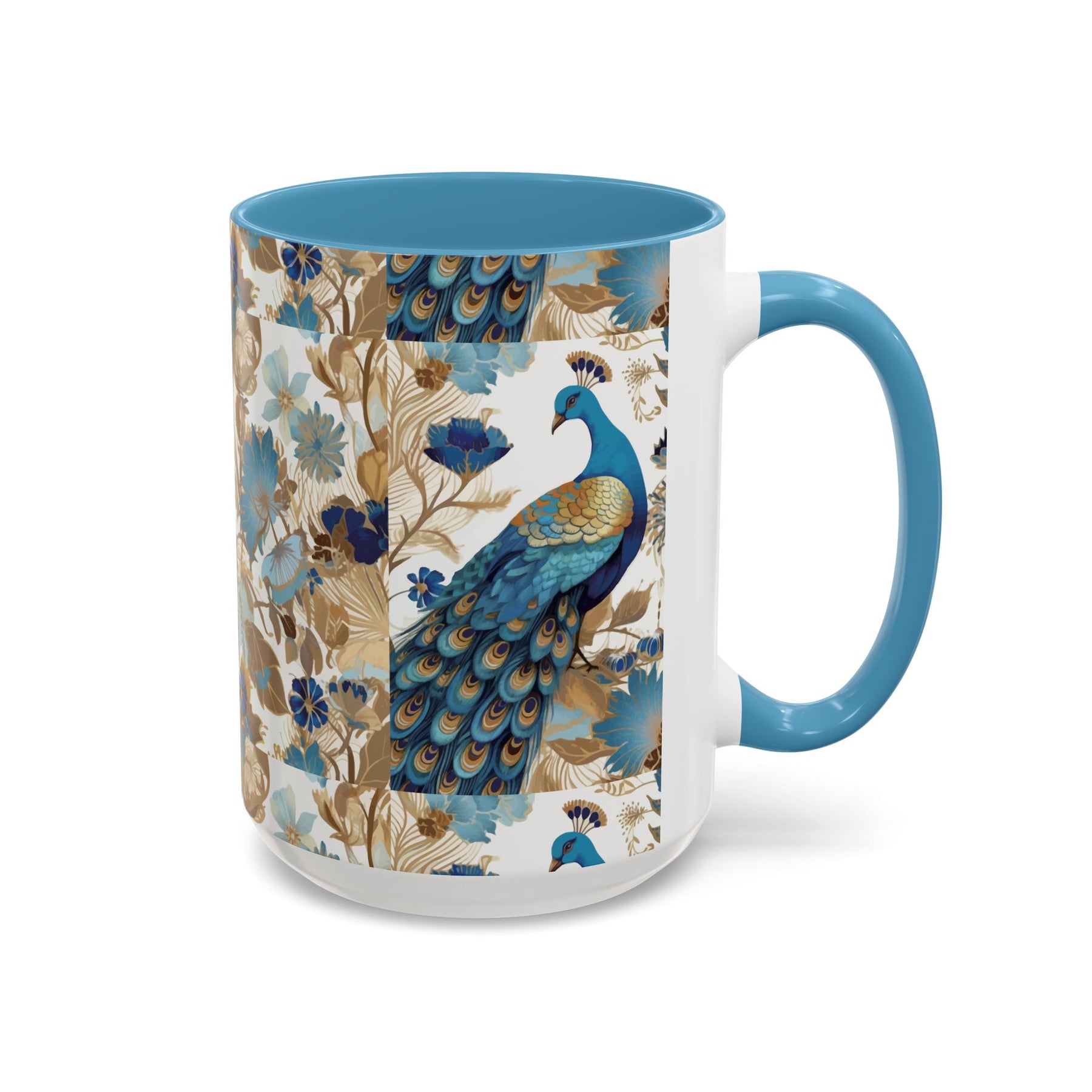 Elegant Peacock Ceramic Coffee Mug, Colorful 11oz & 15oz Custom Design - Ira World Art LLC