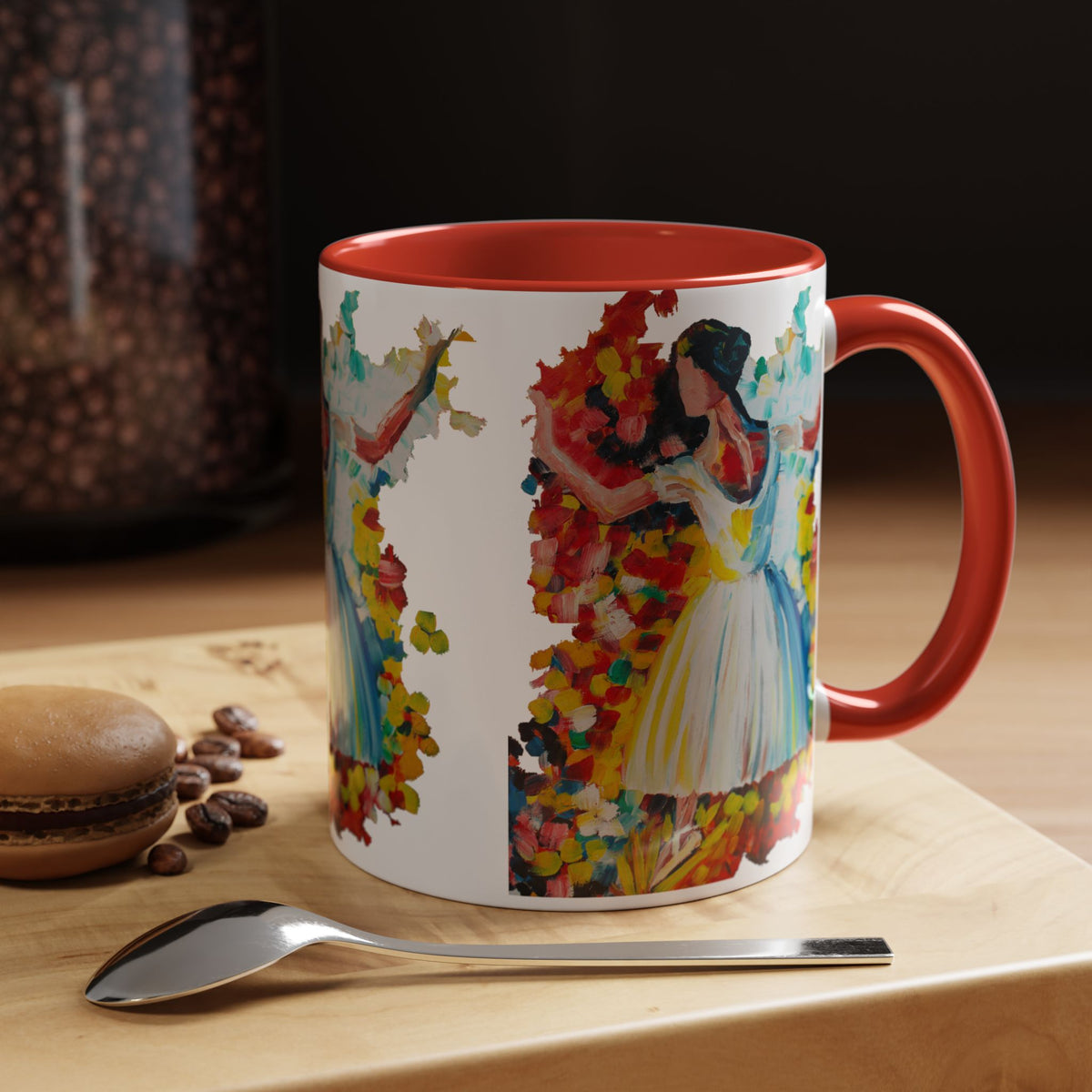 Colorful Ballet Latte Mug, Artistic Ceramic Coffee Cup with Floral Design - Ira World Art LLC