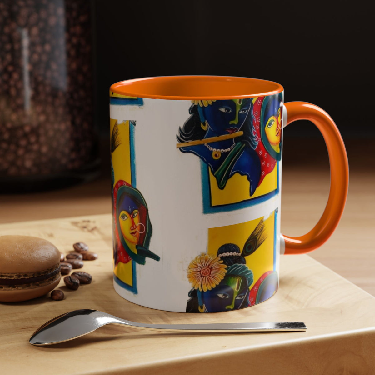 Colorful Ceramic Mug with Unique Hindu Art Design, 11oz & 15oz Aesthetic Gift - Ira World Art LLC