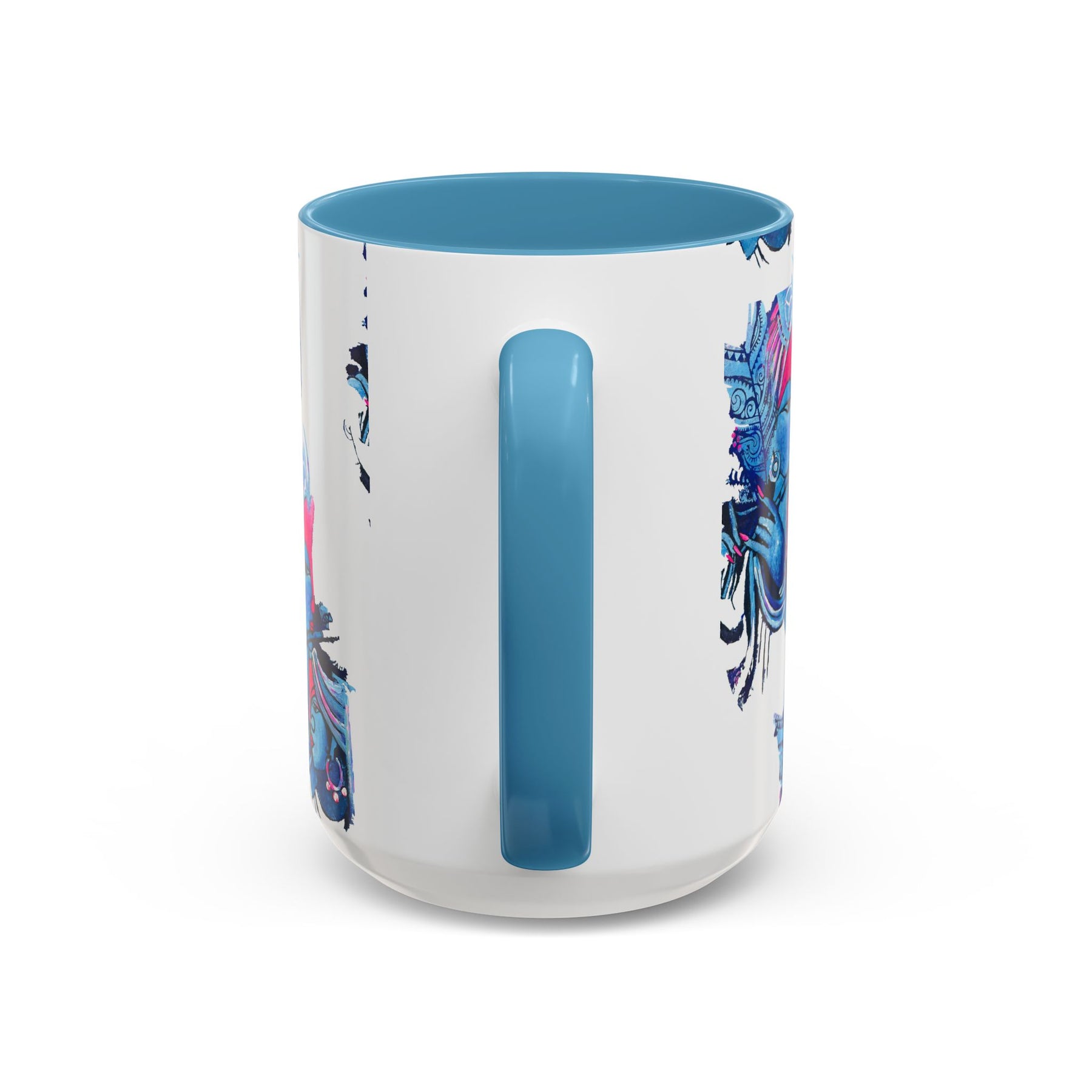 Vibrant Blue Ceramic Coffee Mug with Artistic Hindu Design, 11oz & 15oz - Ira World Art LLC