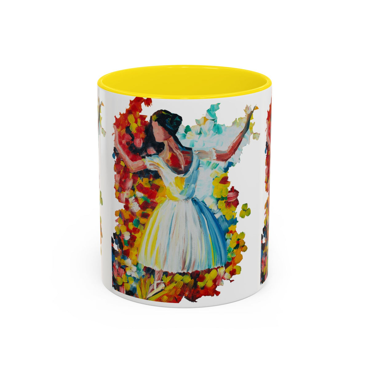 Colorful Ballet Latte Mug, Artistic Ceramic Coffee Cup with Floral Design - Ira World Art LLC