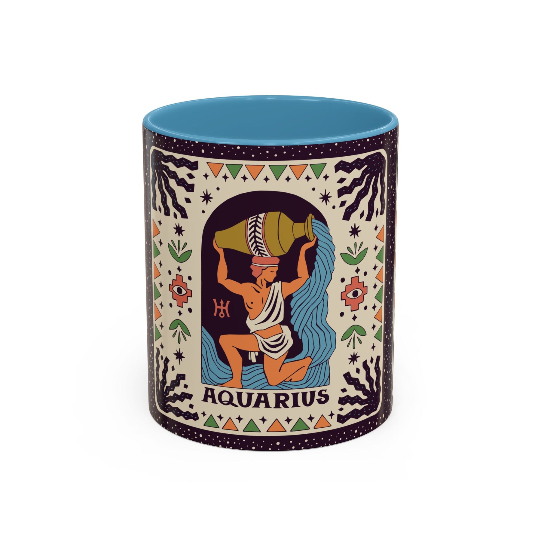 Aquarius Zodiac Painted Mug, Custom Ceramic 11oz and 15oz Coffee Cup - Ira World Art LLC