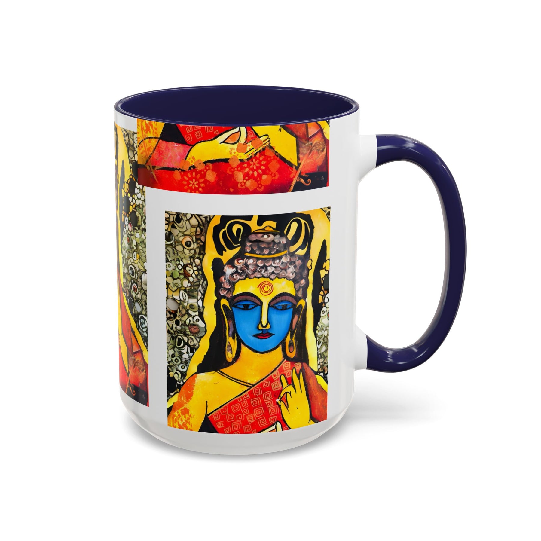 Inspirational Yoga Ceramic Mug, Colorful Buddhist Painting, 11oz & 15oz Unique Coffee Cup - Ira World Art LLC