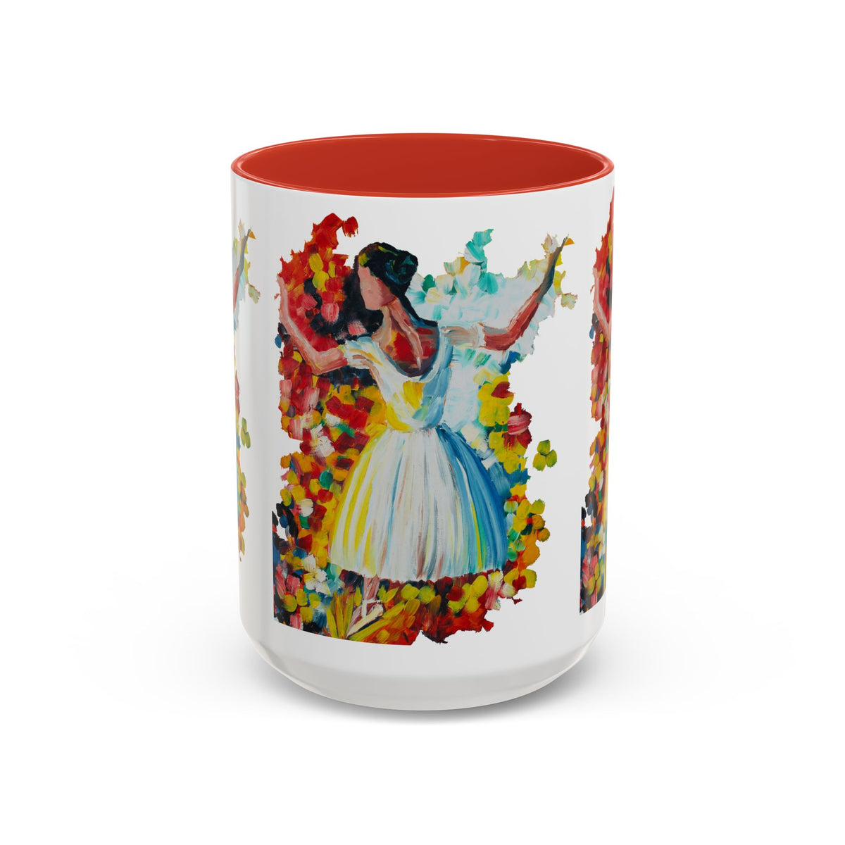 Colorful Ballet Latte Mug, Artistic Ceramic Coffee Cup with Floral Design - Ira World Art LLC