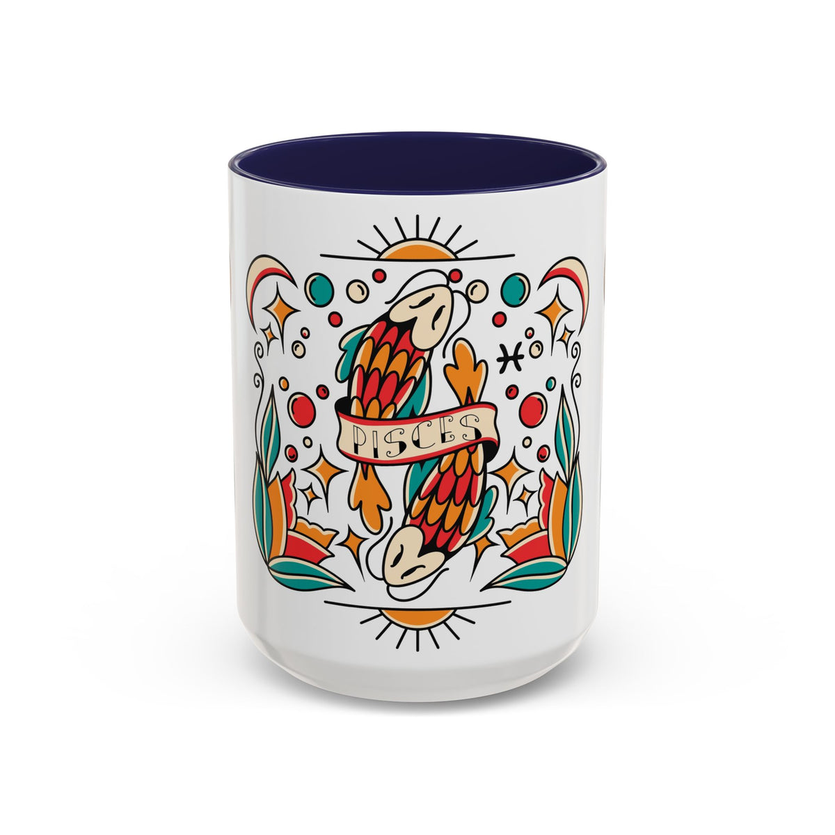 Colorful Pisces Zodiac Mug, Painted Ceramic 11oz Unique Coffee Cup - Ira World Art LLC