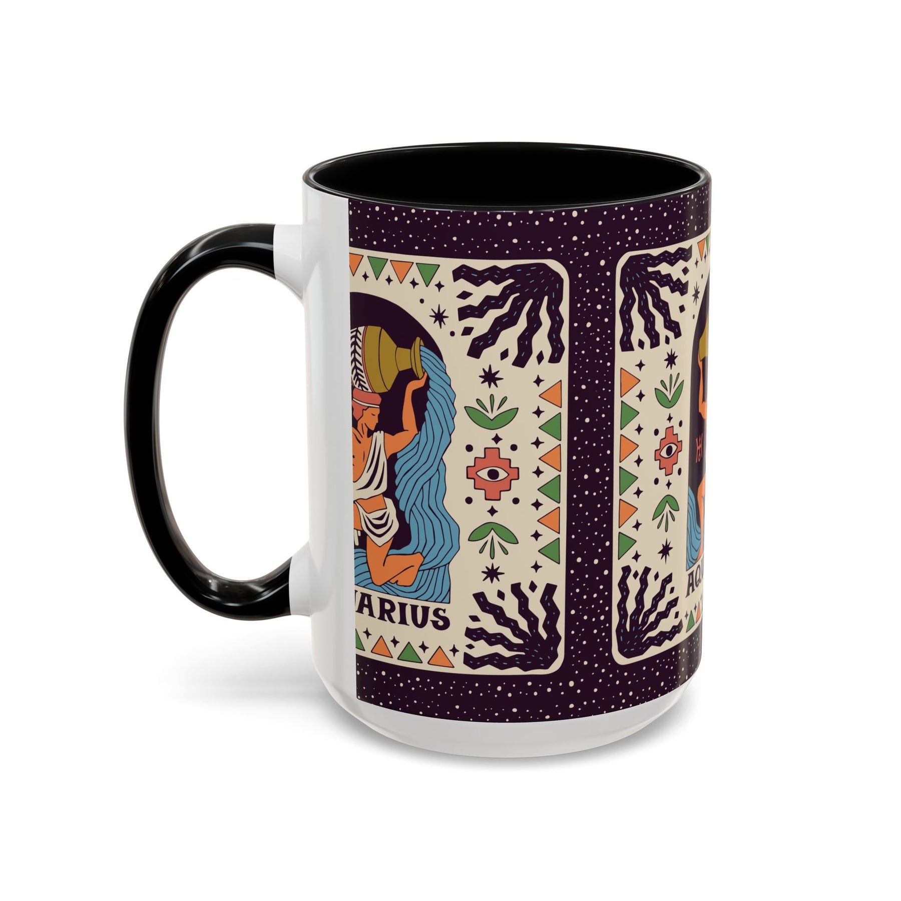 Aquarius Zodiac Painted Mug, Custom Ceramic 11oz and 15oz Coffee Cup - Ira World Art LLC