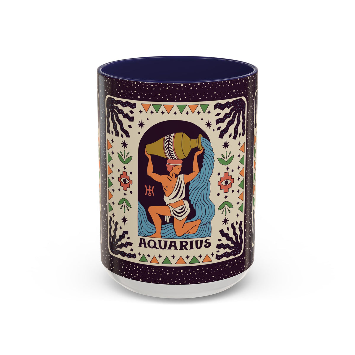 Aquarius Zodiac Painted Mug, Custom Ceramic 11oz and 15oz Coffee Cup - Ira World Art LLC
