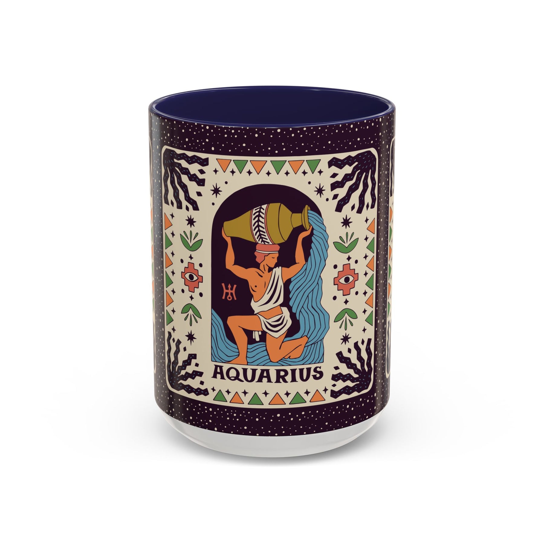 Aquarius Zodiac Painted Mug, Custom Ceramic 11oz and 15oz Coffee Cup - Ira World Art LLC