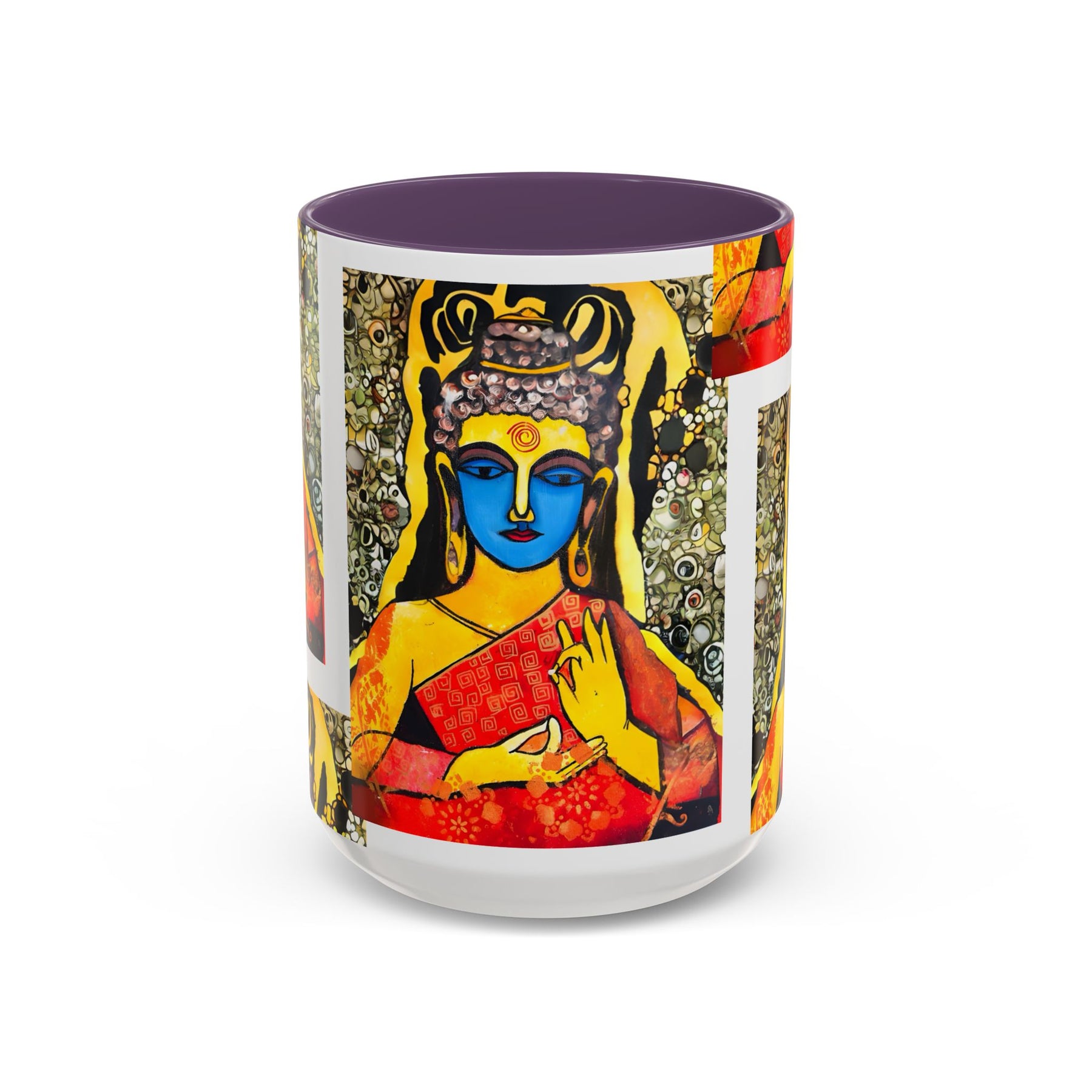 Inspirational Yoga Ceramic Mug, Colorful Buddhist Painting, 11oz & 15oz Unique Coffee Cup - Ira World Art LLC