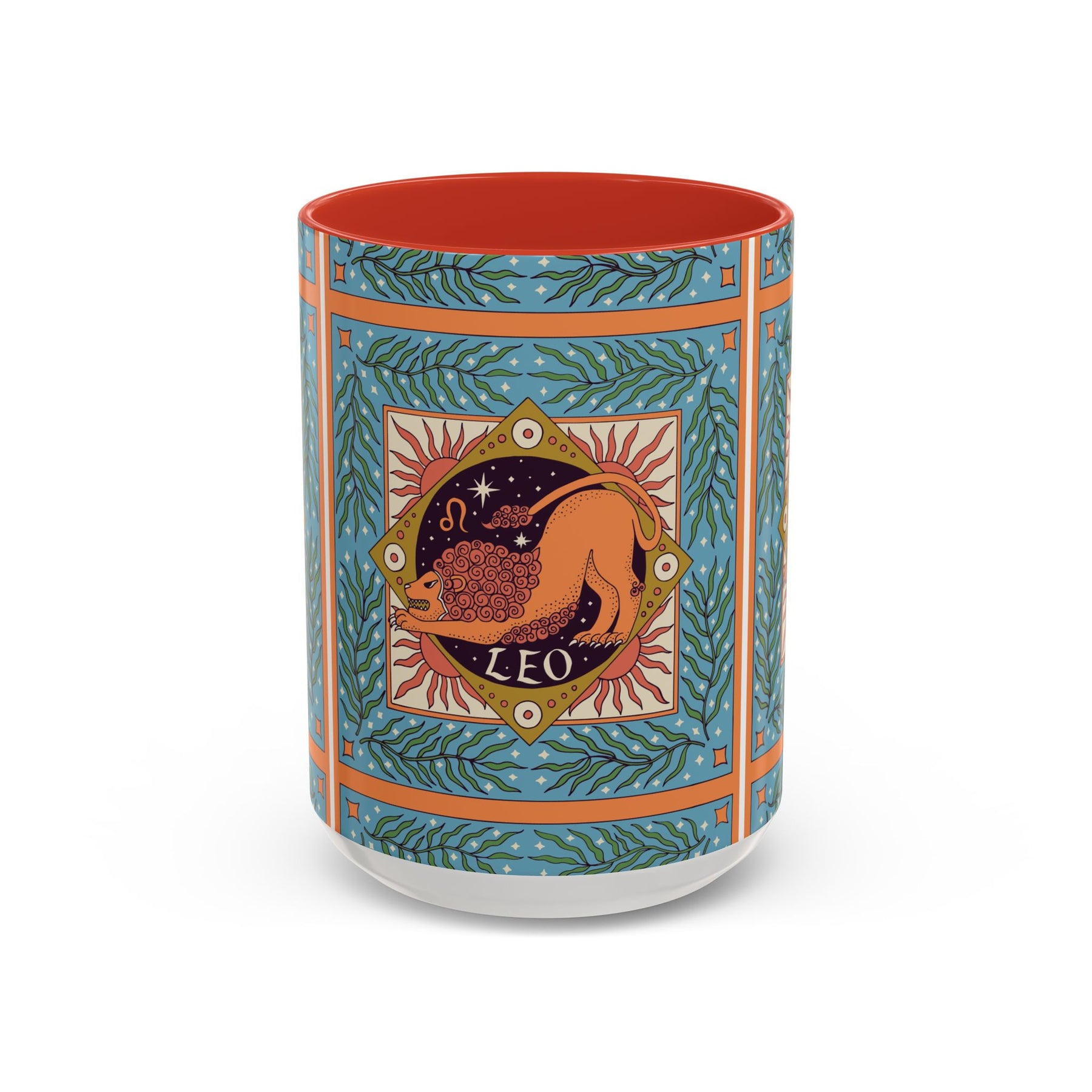 Vibrant Leo Zodiac Coffee Mug, Custom Ceramic 11oz & 15oz Colorful Design - Ira World Art LLC