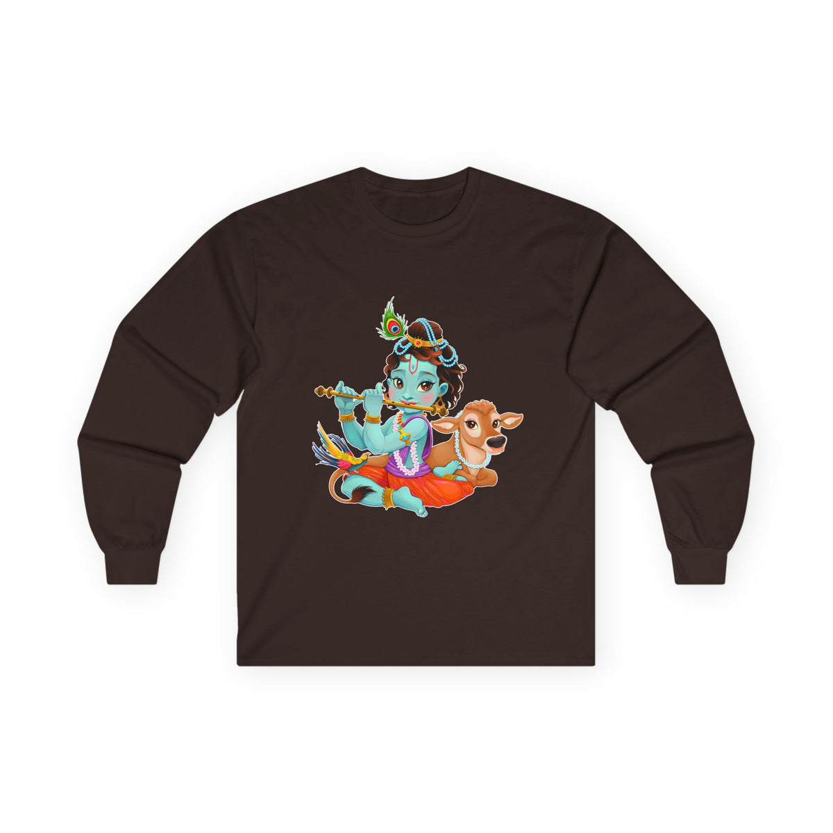Krishna with Cow Full Sleeves Tshirt, Unisex Cotton Shirt, Long Sleeve Tee, Religious Gift, Hindu Deity Top, Cow Lover Apparel - Ira World Art LLC