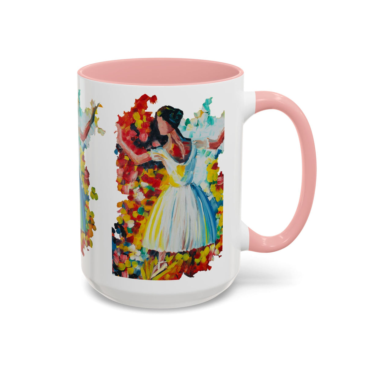 Colorful Ballet Latte Mug, Artistic Ceramic Coffee Cup with Floral Design - Ira World Art LLC