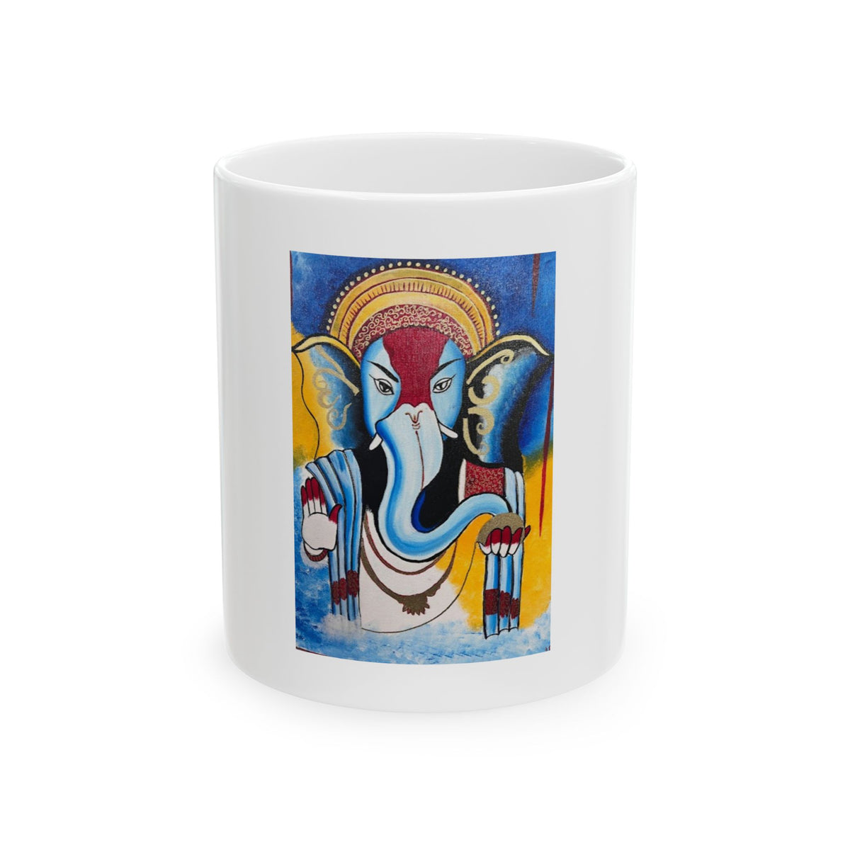 Spiritual Hindu Ceramic Mug with Vibrant Yoga Design, 15oz Painted Art - Ira World Art LLC