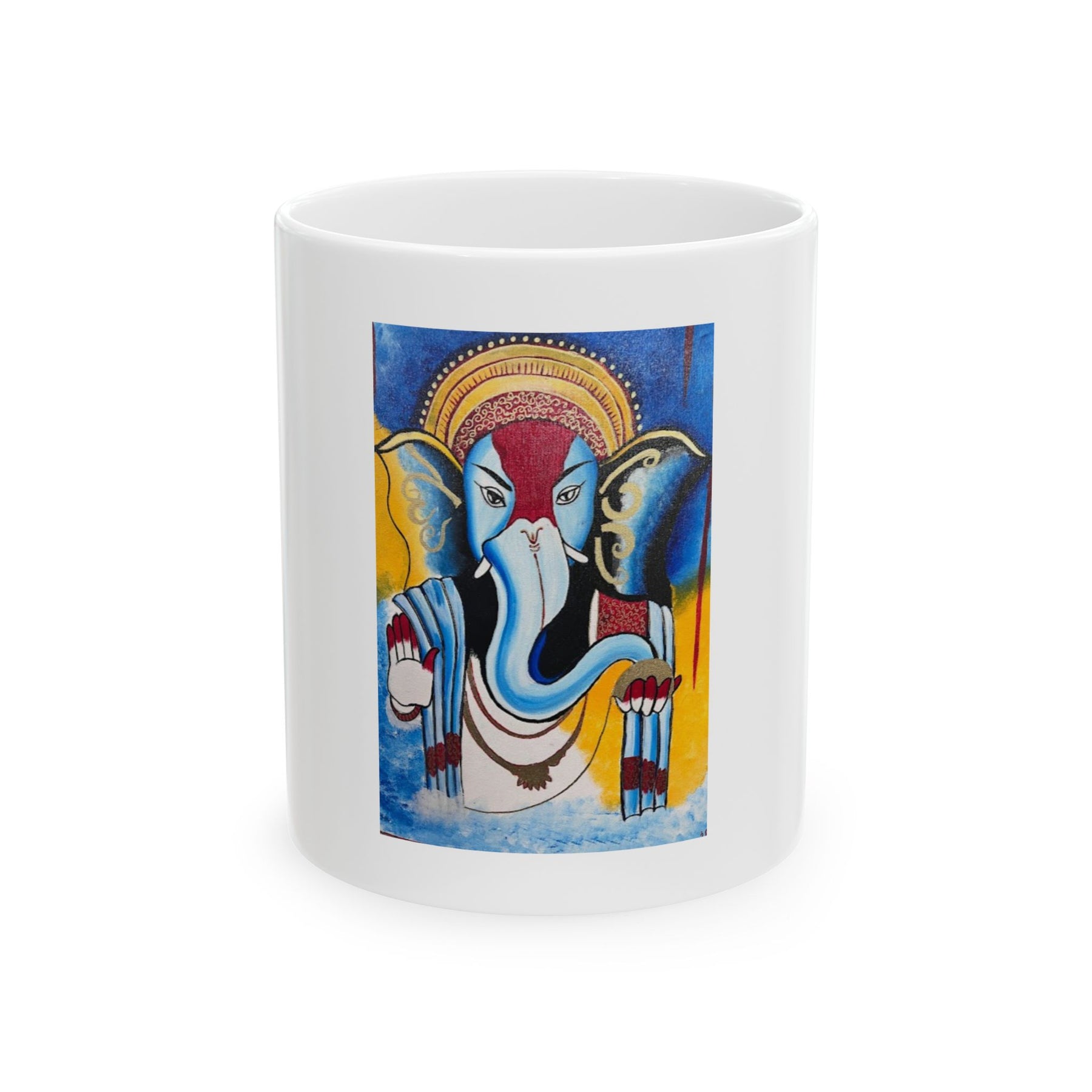Spiritual Hindu Ceramic Mug with Vibrant Yoga Design, 15oz Painted Art - Ira World Art LLC