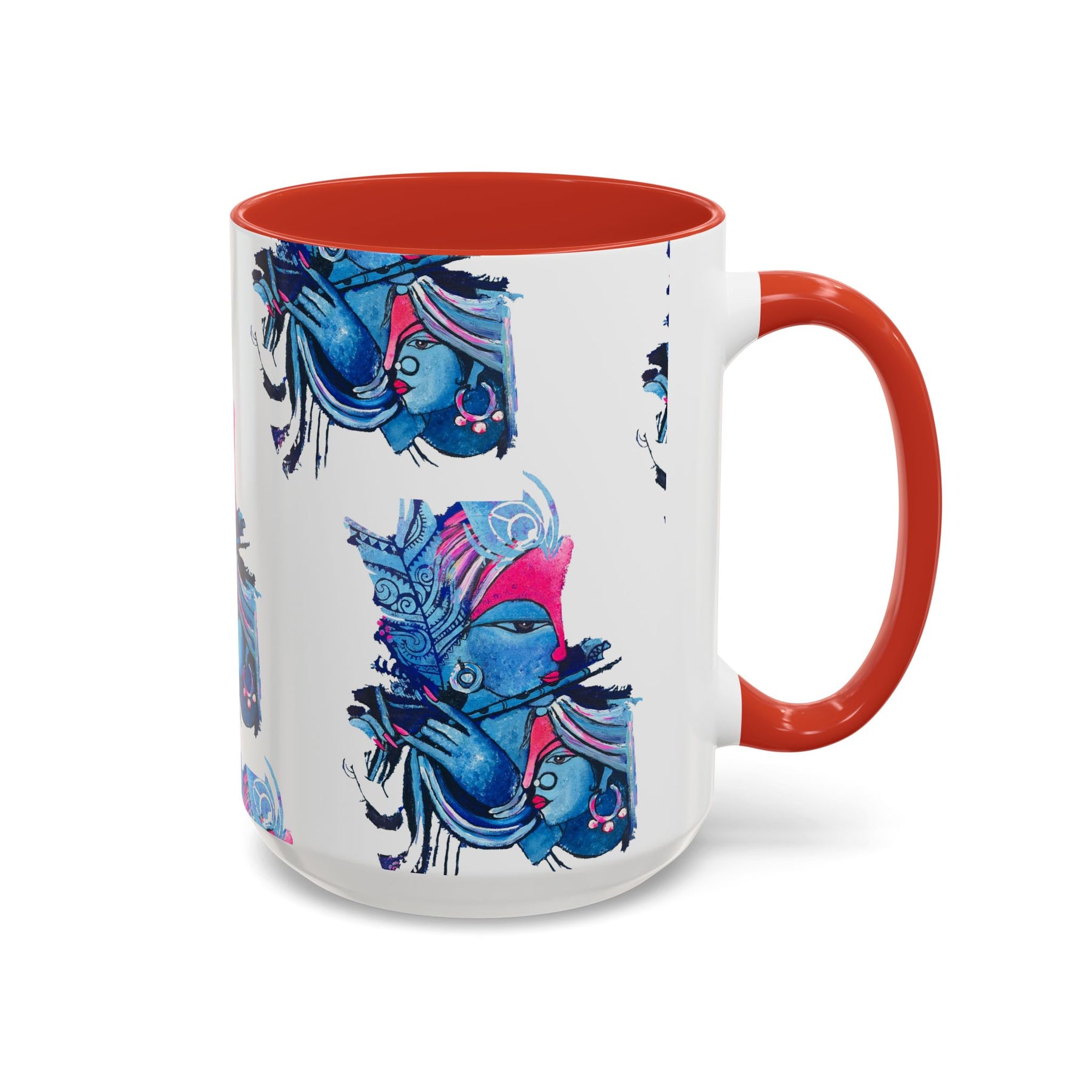 Vibrant Blue Ceramic Coffee Mug with Artistic Hindu Design, 11oz & 15oz - Ira World Art LLC