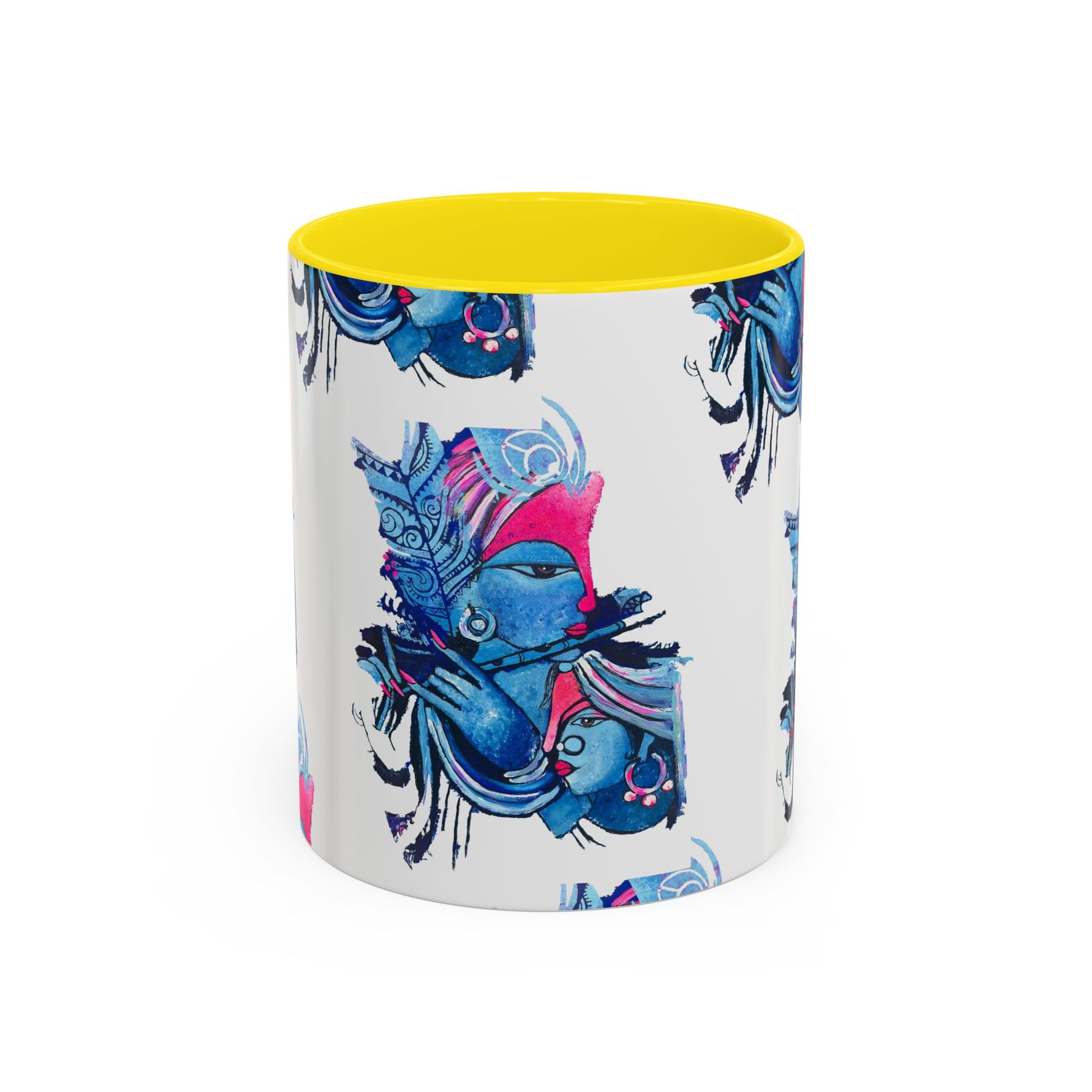 Vibrant Blue Ceramic Coffee Mug with Artistic Hindu Design, 11oz & 15oz - Ira World Art LLC