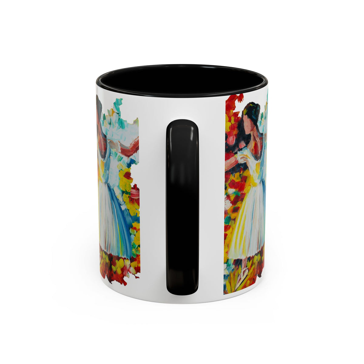 Colorful Ballet Latte Mug, Artistic Ceramic Coffee Cup with Floral Design - Ira World Art LLC