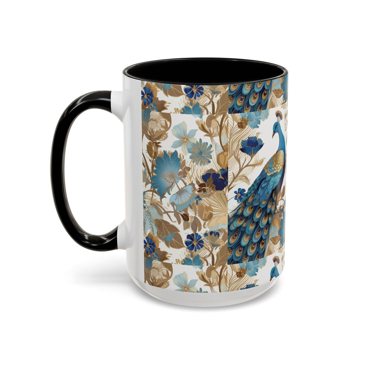 Elegant Peacock Ceramic Coffee Mug, Colorful 11oz & 15oz Custom Design - Ira World Art LLC