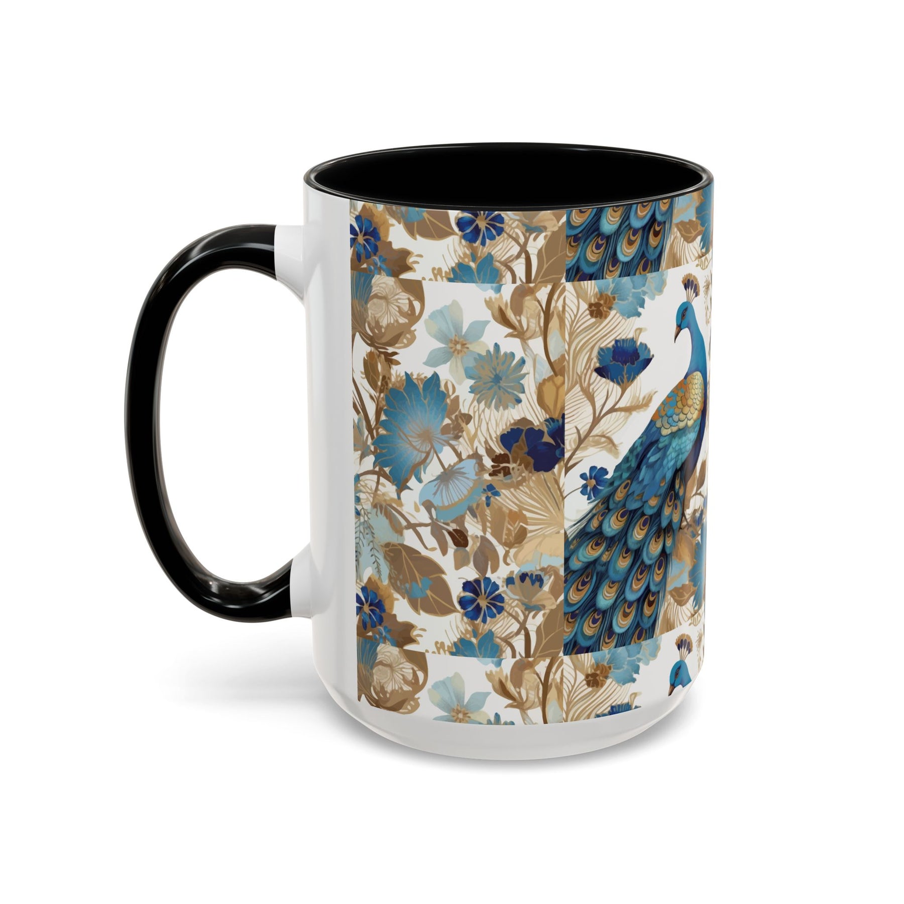 Elegant Peacock Ceramic Coffee Mug, Colorful 11oz & 15oz Custom Design - Ira World Art LLC