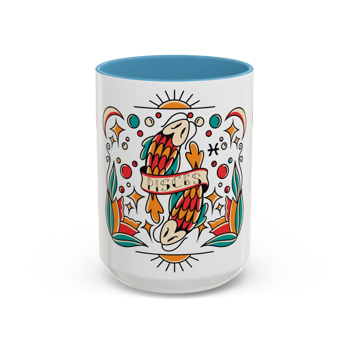 Colorful Pisces Zodiac Mug, Painted Ceramic 11oz Unique Coffee Cup - Ira World Art LLC