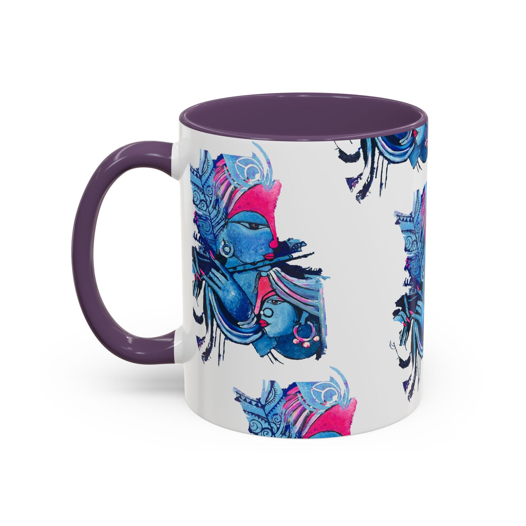 Vibrant Blue Ceramic Coffee Mug with Artistic Hindu Design, 11oz & 15oz - Ira World Art LLC