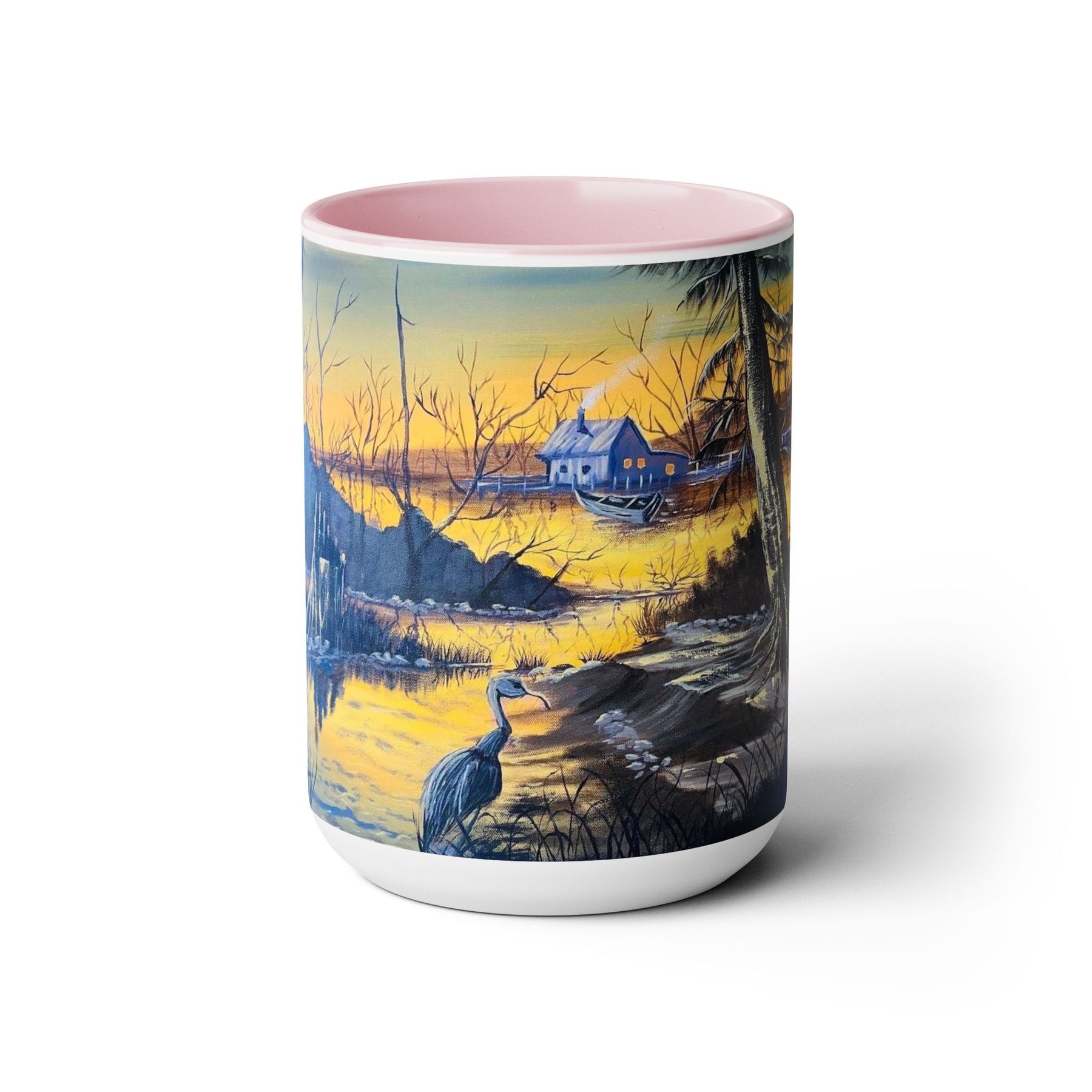 Unique 15oz Ceramic Coffee Mug with Two-Tone Colorful Design, Artistic Yoga Mug - Ira World Art LLC