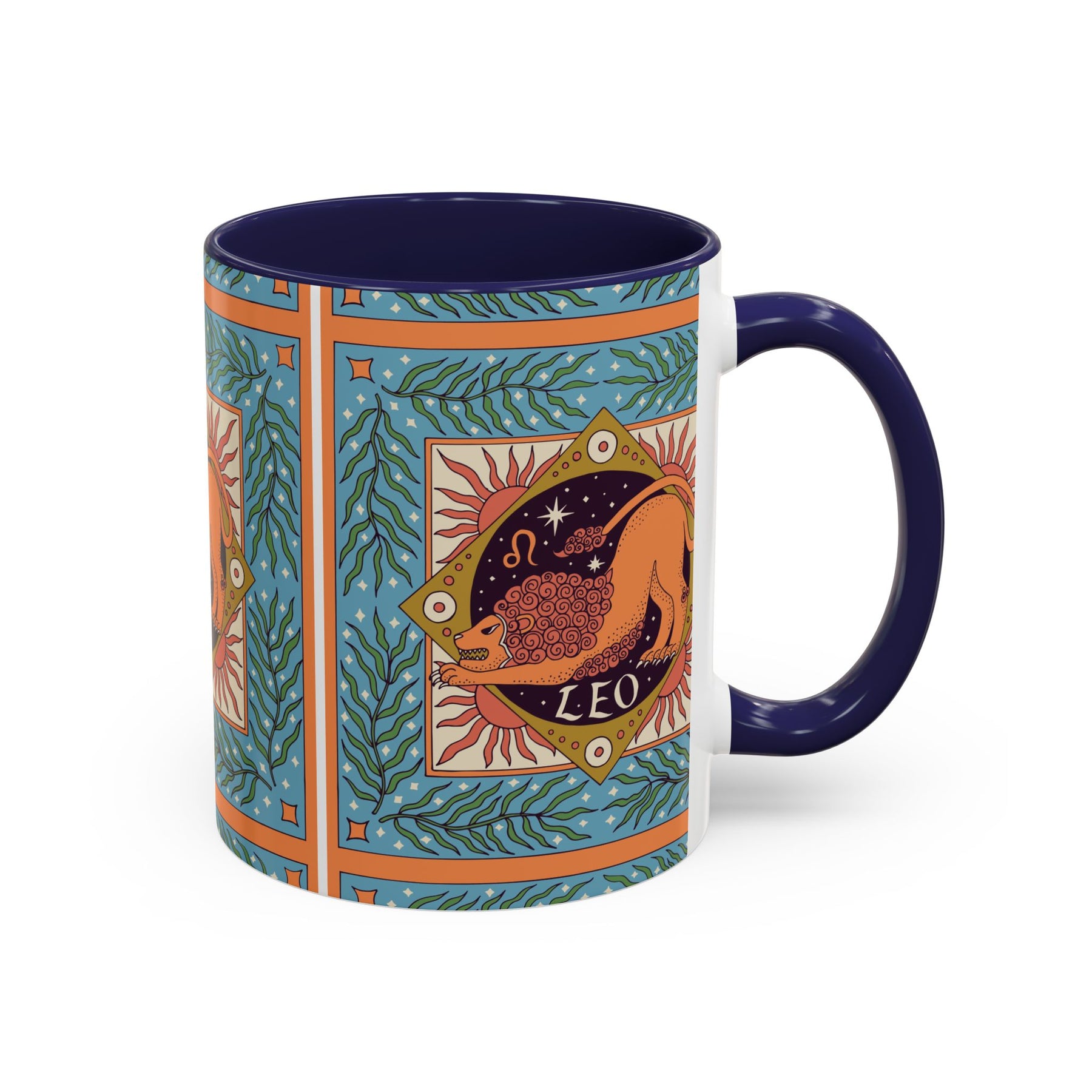 Vibrant Leo Zodiac Coffee Mug, Custom Ceramic 11oz & 15oz Colorful Design - Ira World Art LLC