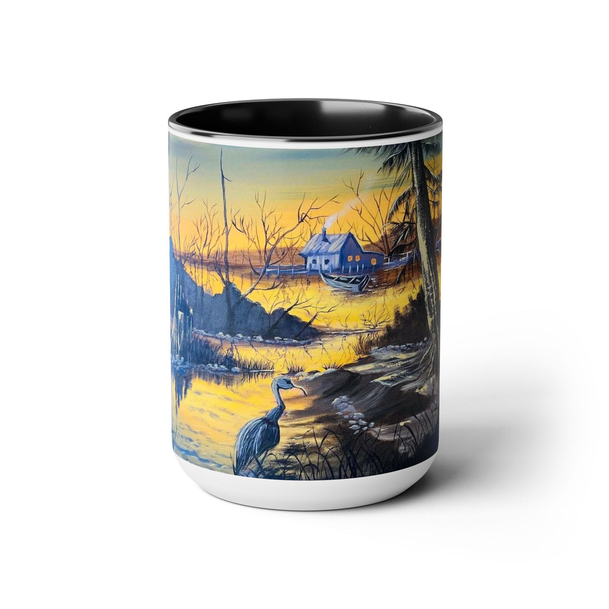 Unique 15oz Ceramic Coffee Mug with Two-Tone Colorful Design, Artistic Yoga Mug - Ira World Art LLC