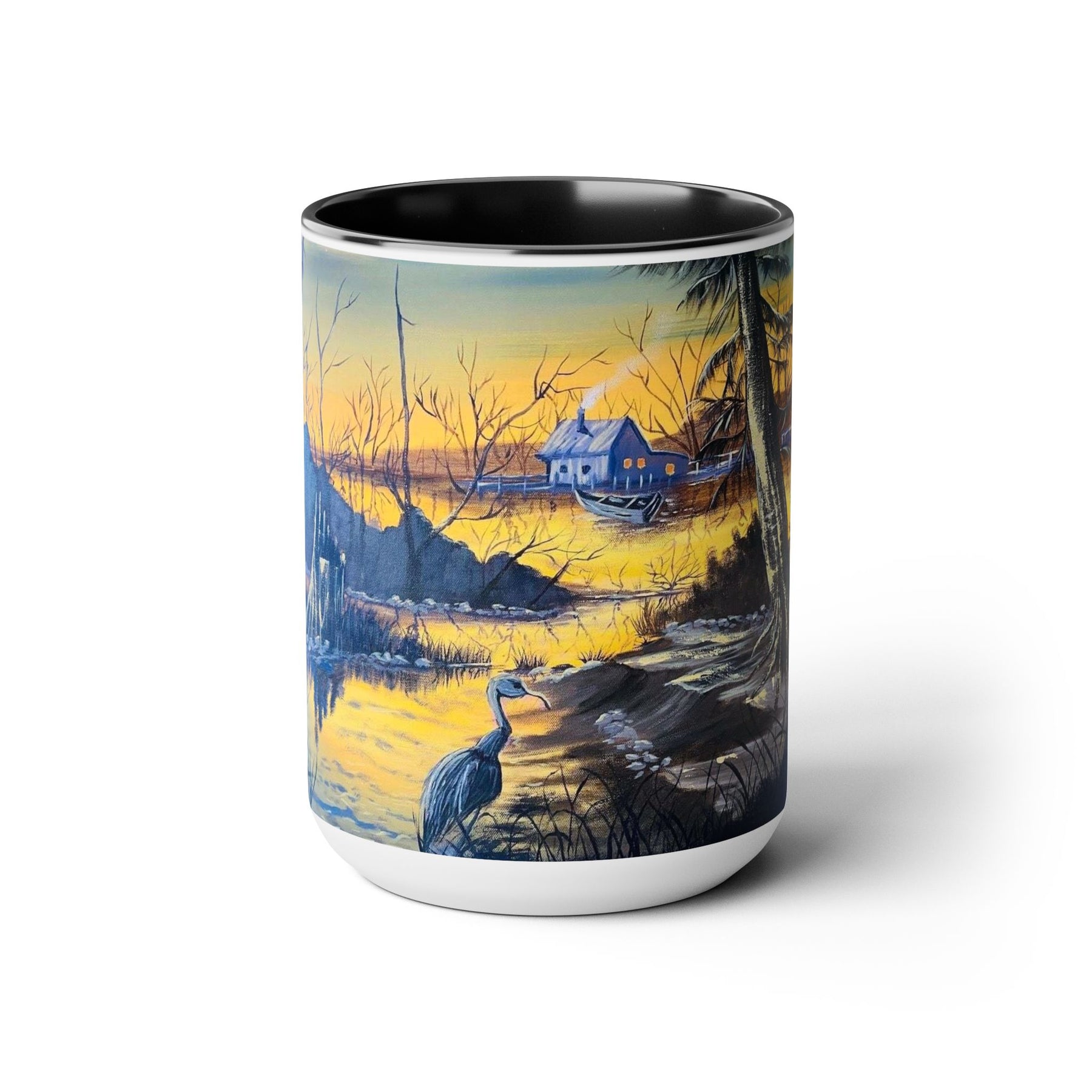 Unique 15oz Ceramic Coffee Mug with Two-Tone Colorful Design, Artistic Yoga Mug - Ira World Art LLC