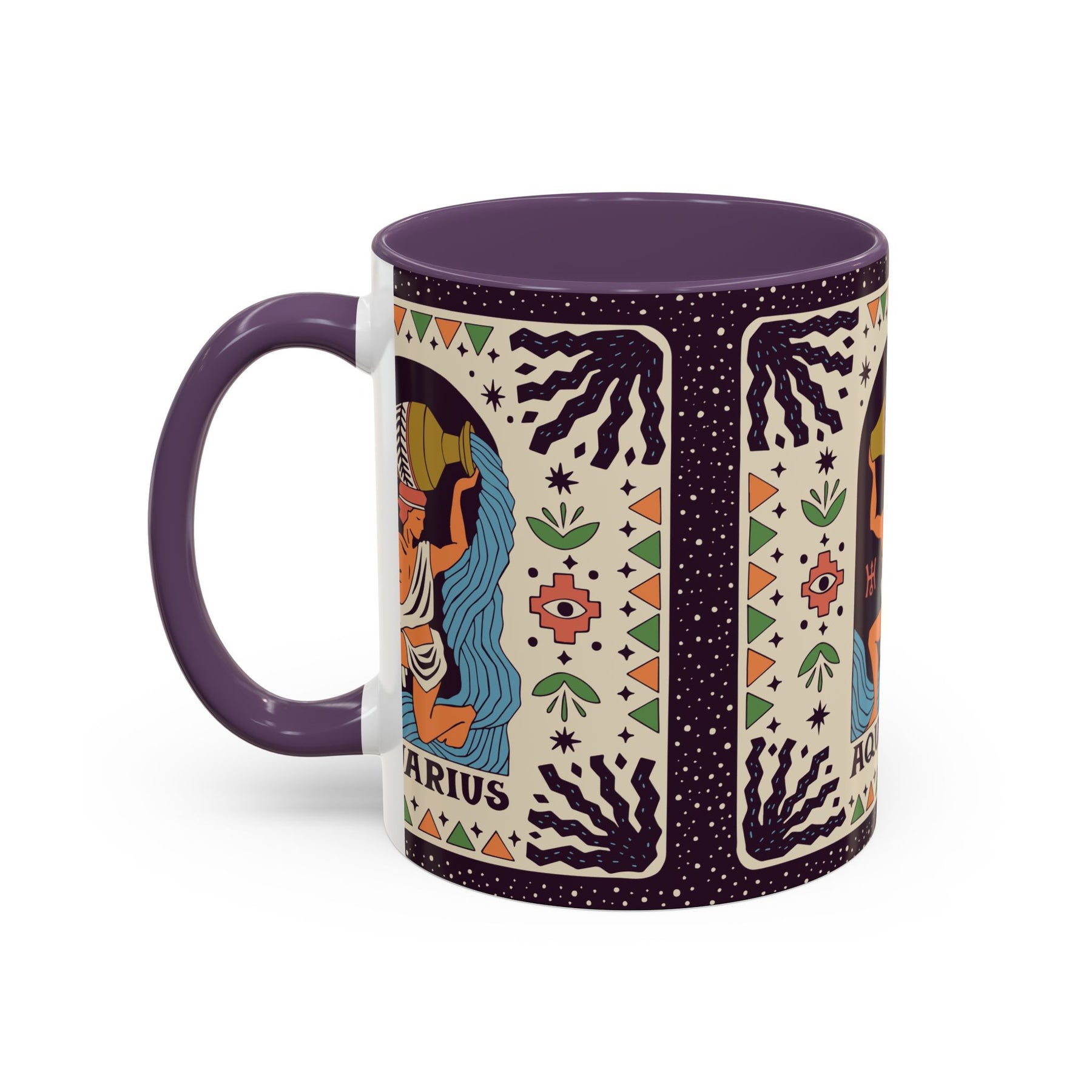 Aquarius Zodiac Painted Mug, Custom Ceramic 11oz and 15oz Coffee Cup - Ira World Art LLC