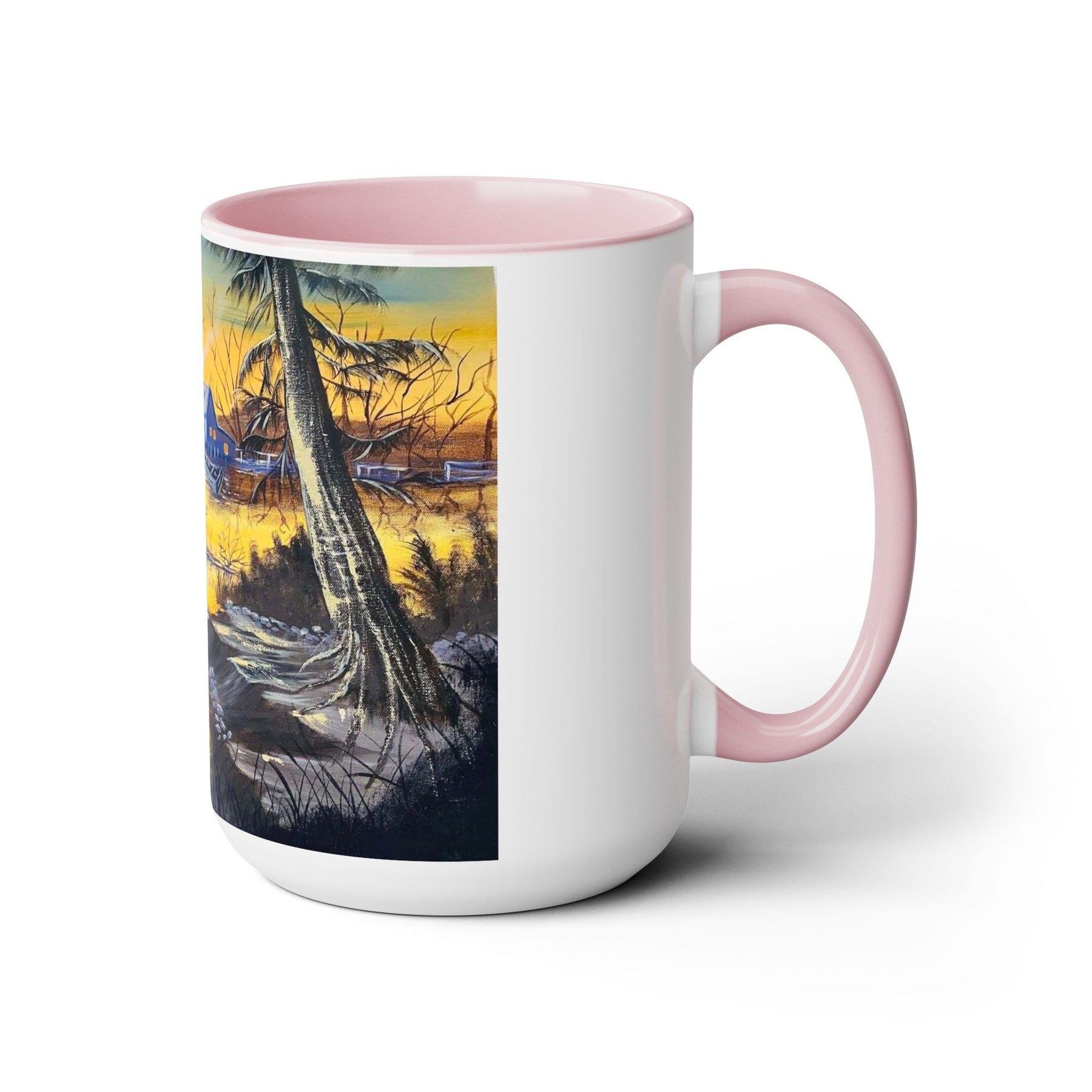 Unique 15oz Ceramic Coffee Mug with Two-Tone Colorful Design, Artistic Yoga Mug - Ira World Art LLC