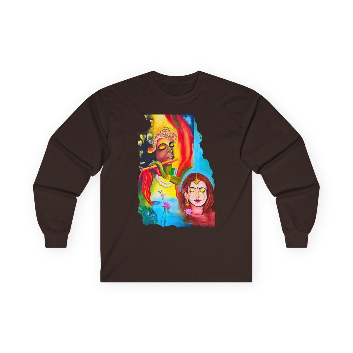 Radha Krishna Unisex Tee, Sacred Hindu Deities Shirt, Spiritual Long Sleeve Top, Yoga Meditation Apparel, Ethnic Boho Clothing, Festival - Ira World Art LLC