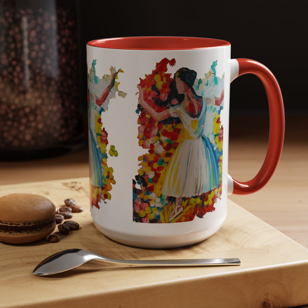 Colorful Ballet Latte Mug, Artistic Ceramic Coffee Cup with Floral Design - Ira World Art LLC