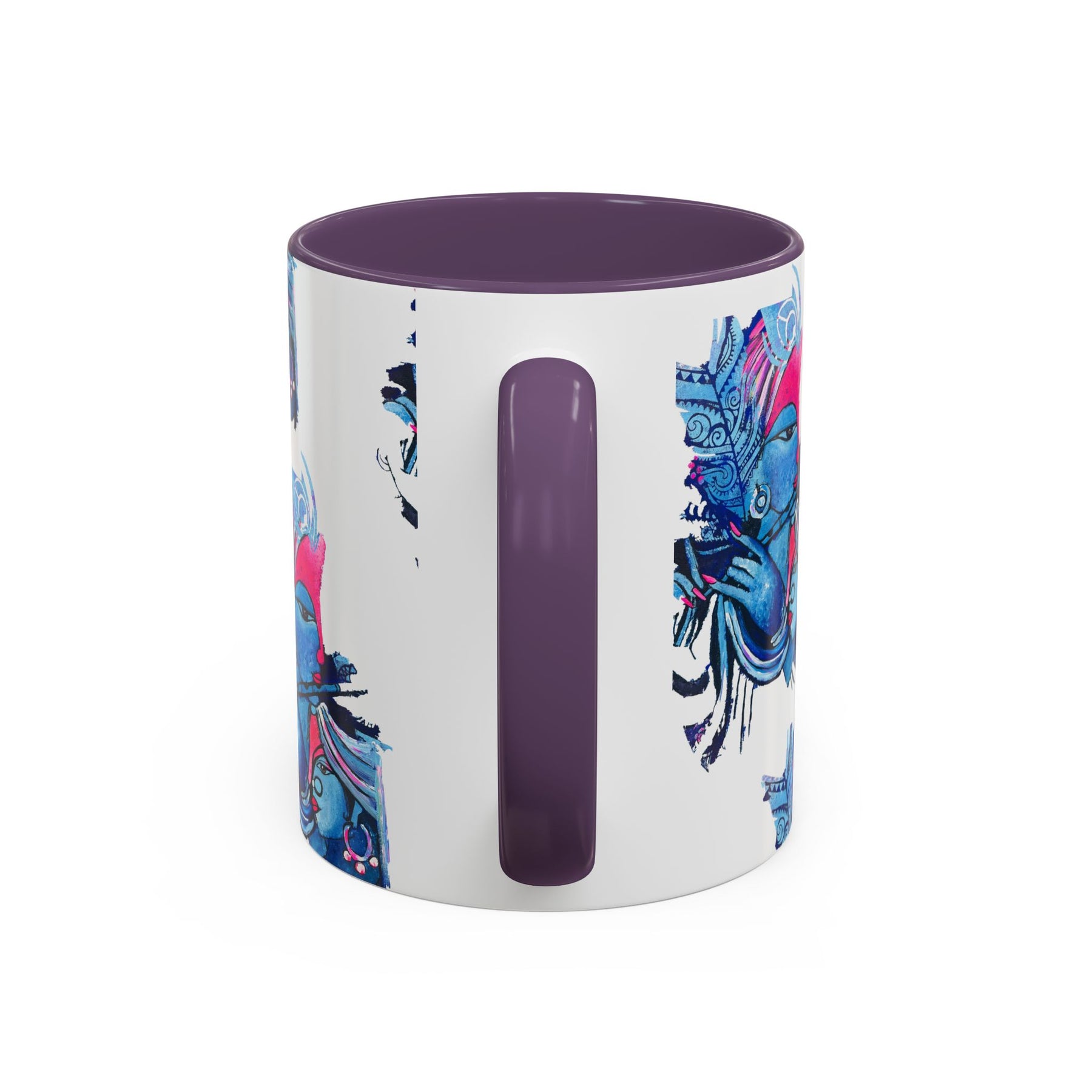 Vibrant Blue Ceramic Coffee Mug with Artistic Hindu Design, 11oz & 15oz - Ira World Art LLC