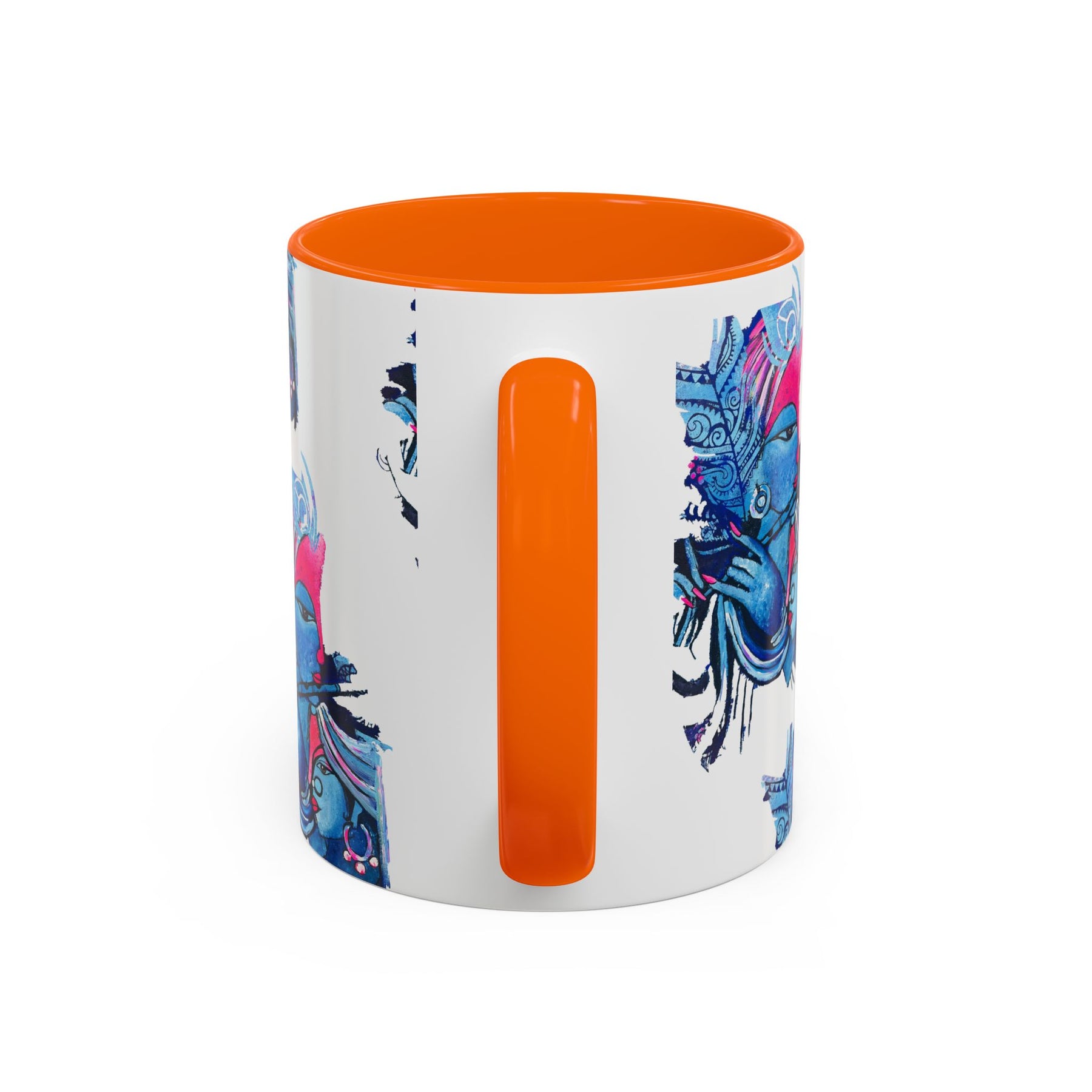 Vibrant Blue Ceramic Coffee Mug with Artistic Hindu Design, 11oz & 15oz - Ira World Art LLC