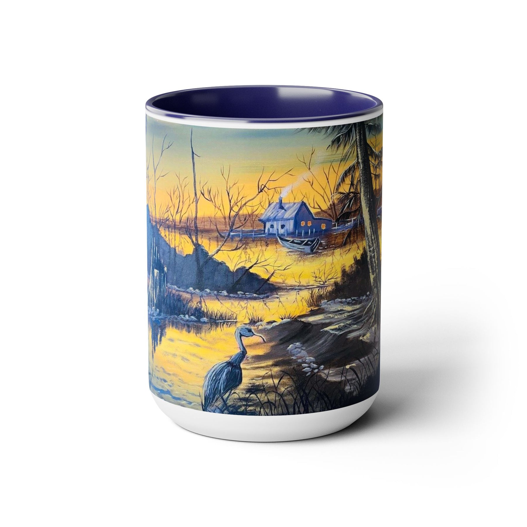 Unique 15oz Ceramic Coffee Mug with Two-Tone Colorful Design, Artistic Yoga Mug - Ira World Art LLC