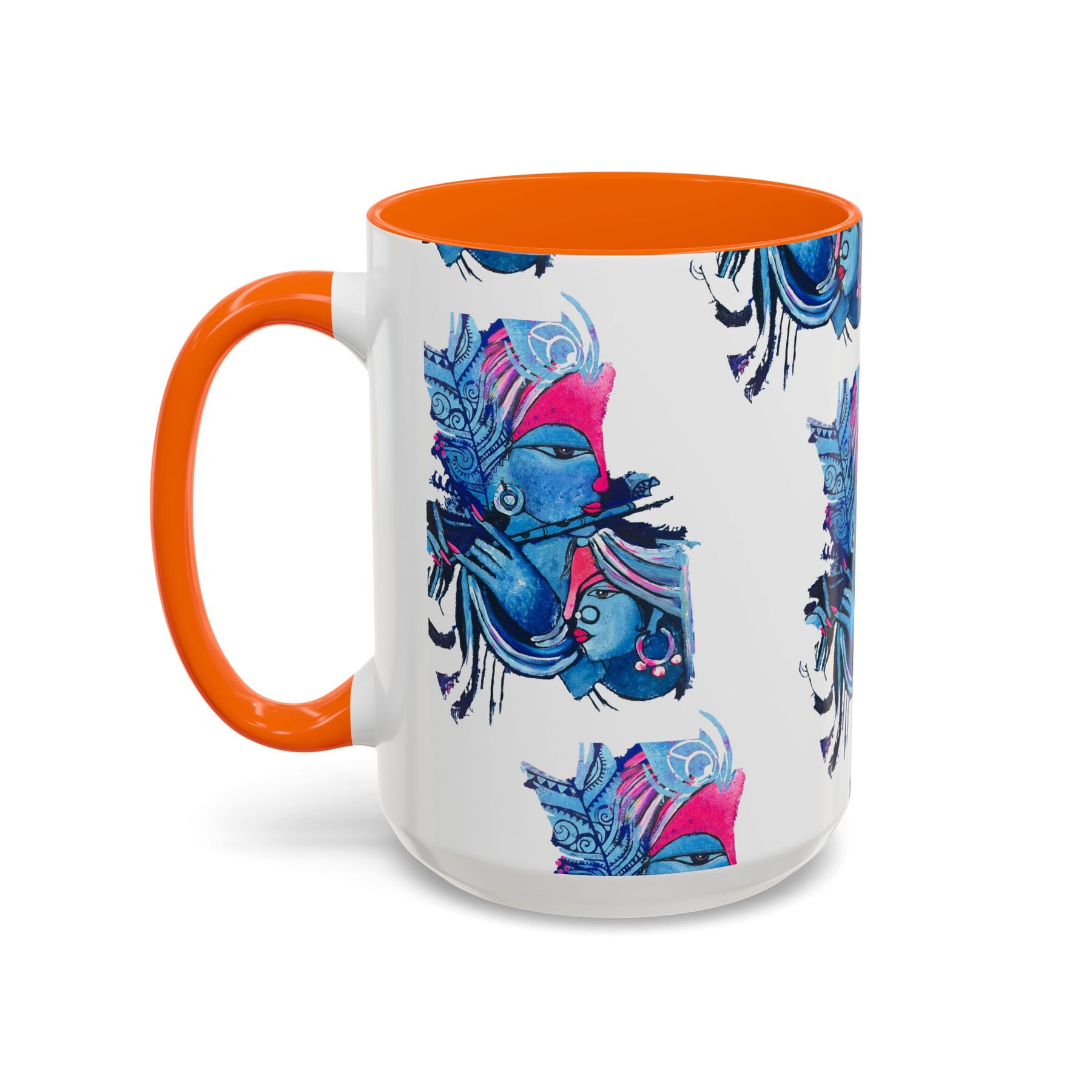 Vibrant Blue Ceramic Coffee Mug with Artistic Hindu Design, 11oz & 15oz - Ira World Art LLC