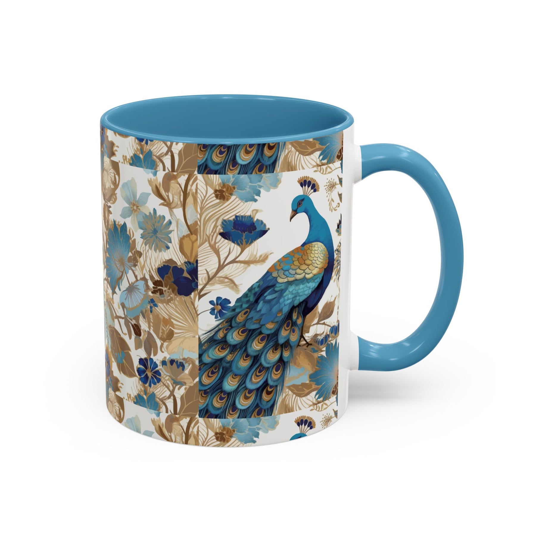 Elegant Peacock Ceramic Coffee Mug, Colorful 11oz & 15oz Custom Design - Ira World Art LLC
