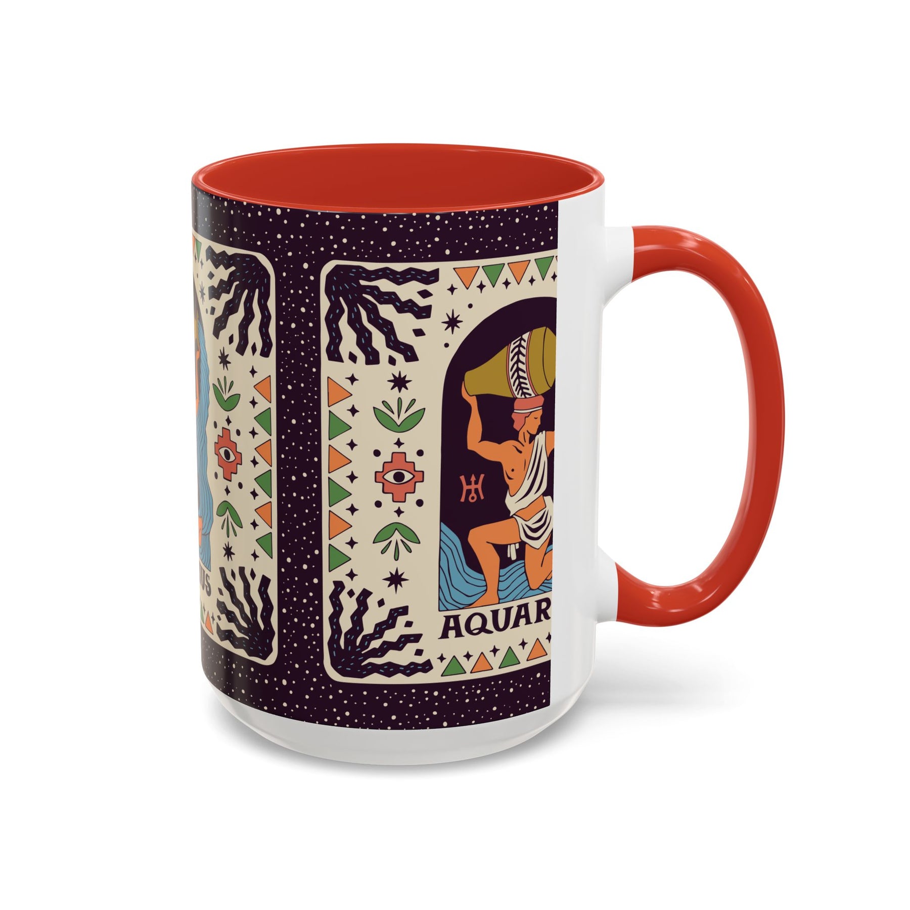 Aquarius Zodiac Painted Mug, Custom Ceramic 11oz and 15oz Coffee Cup - Ira World Art LLC