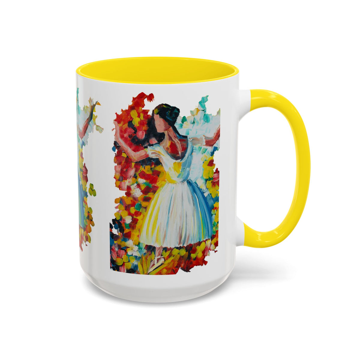 Colorful Ballet Latte Mug, Artistic Ceramic Coffee Cup with Floral Design - Ira World Art LLC