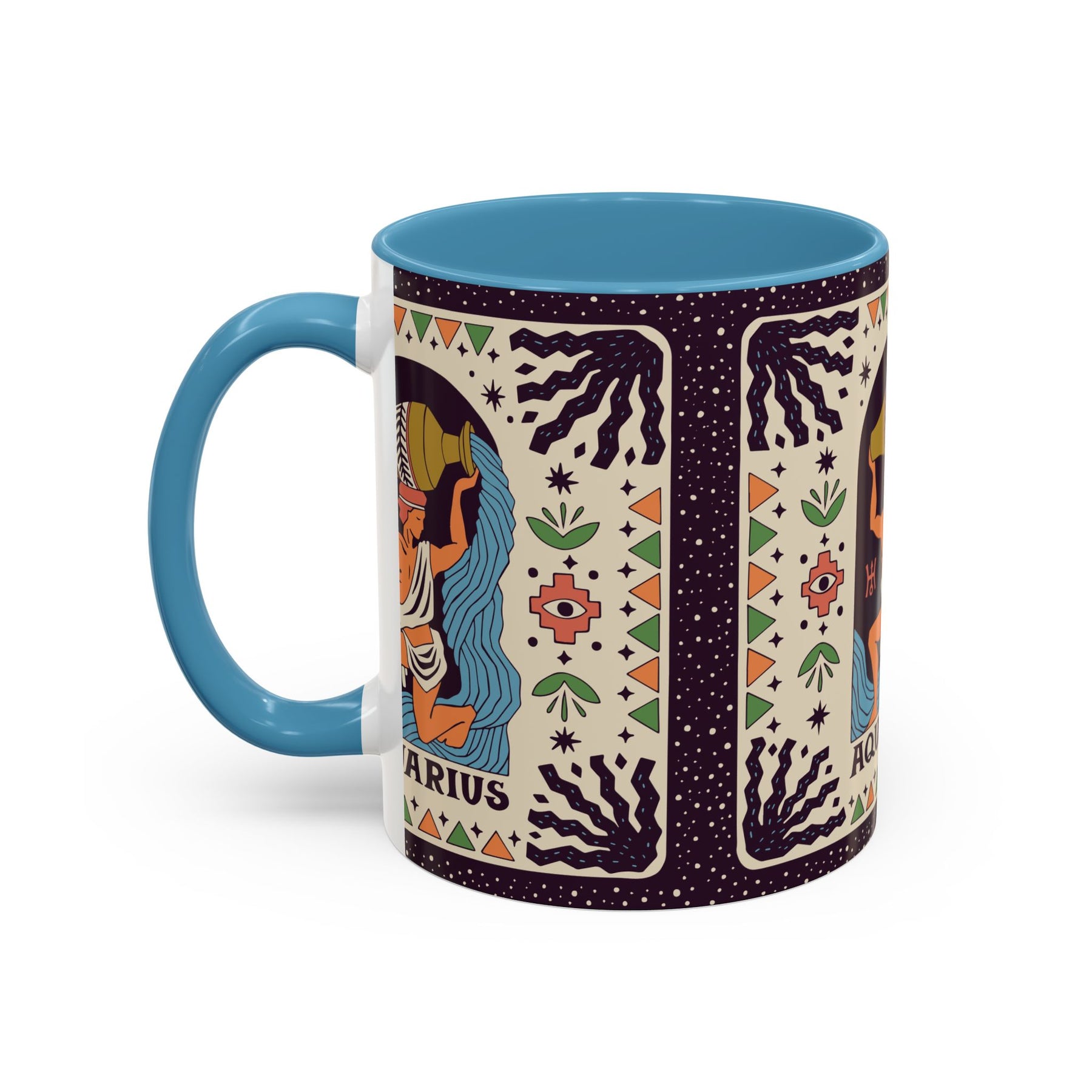 Aquarius Zodiac Painted Mug, Custom Ceramic 11oz and 15oz Coffee Cup - Ira World Art LLC