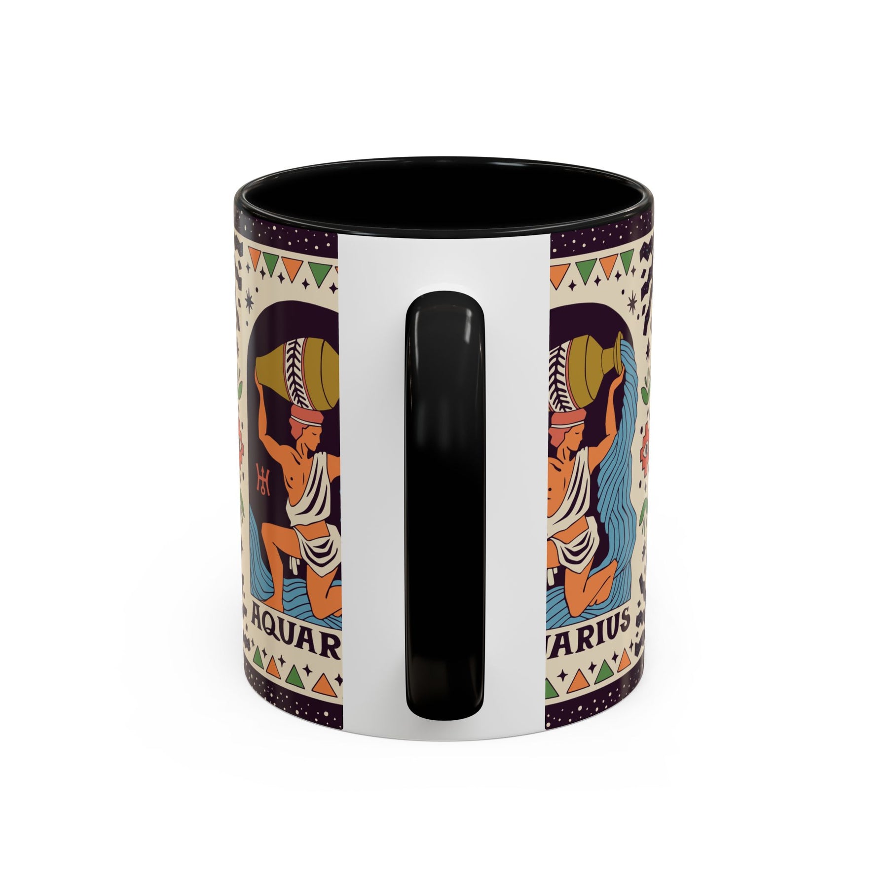 Aquarius Zodiac Painted Mug, Custom Ceramic 11oz and 15oz Coffee Cup - Ira World Art LLC