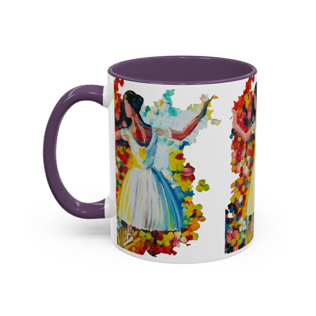Colorful Ballet Latte Mug, Artistic Ceramic Coffee Cup with Floral Design - Ira World Art LLC