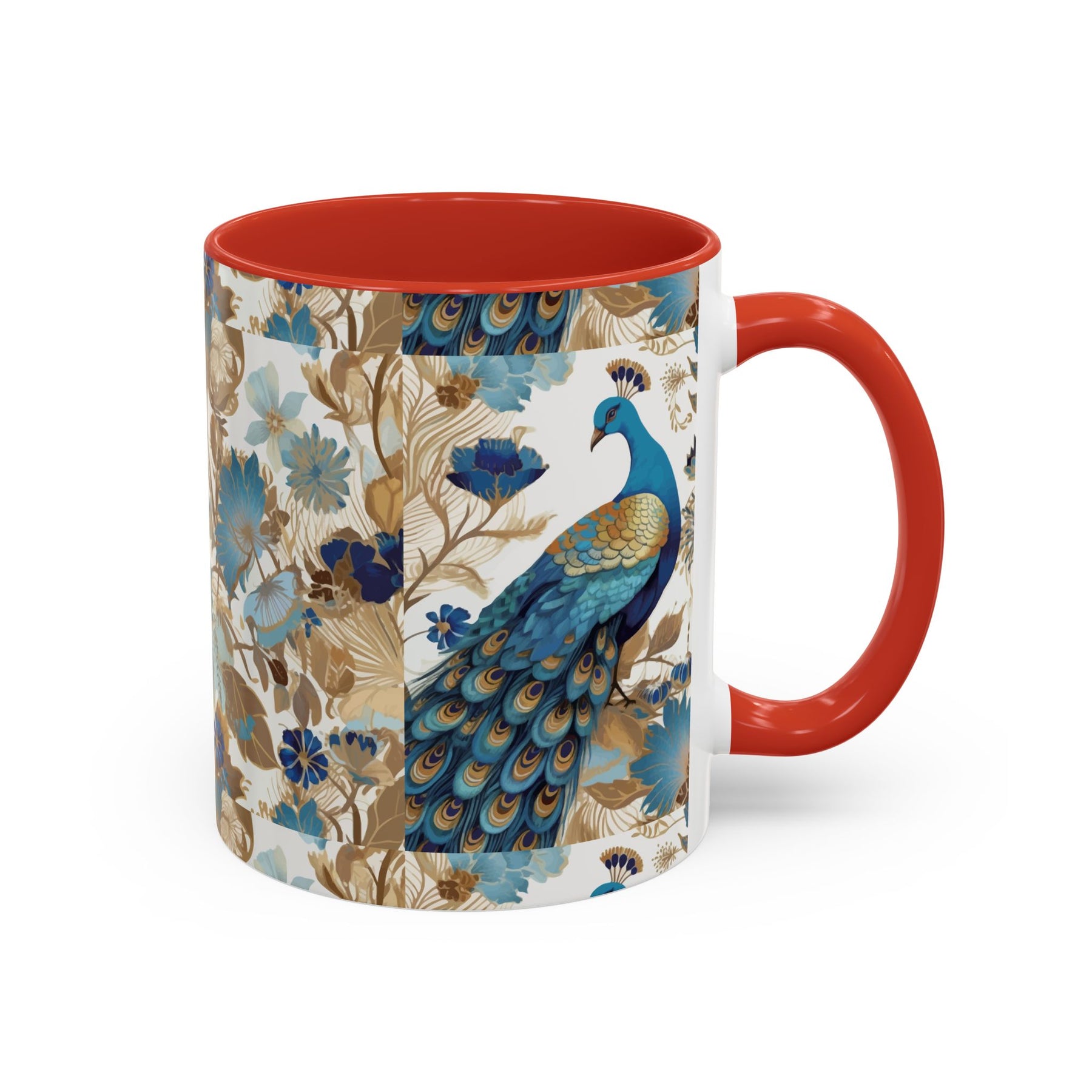 Elegant Peacock Ceramic Coffee Mug, Colorful 11oz & 15oz Custom Design - Ira World Art LLC