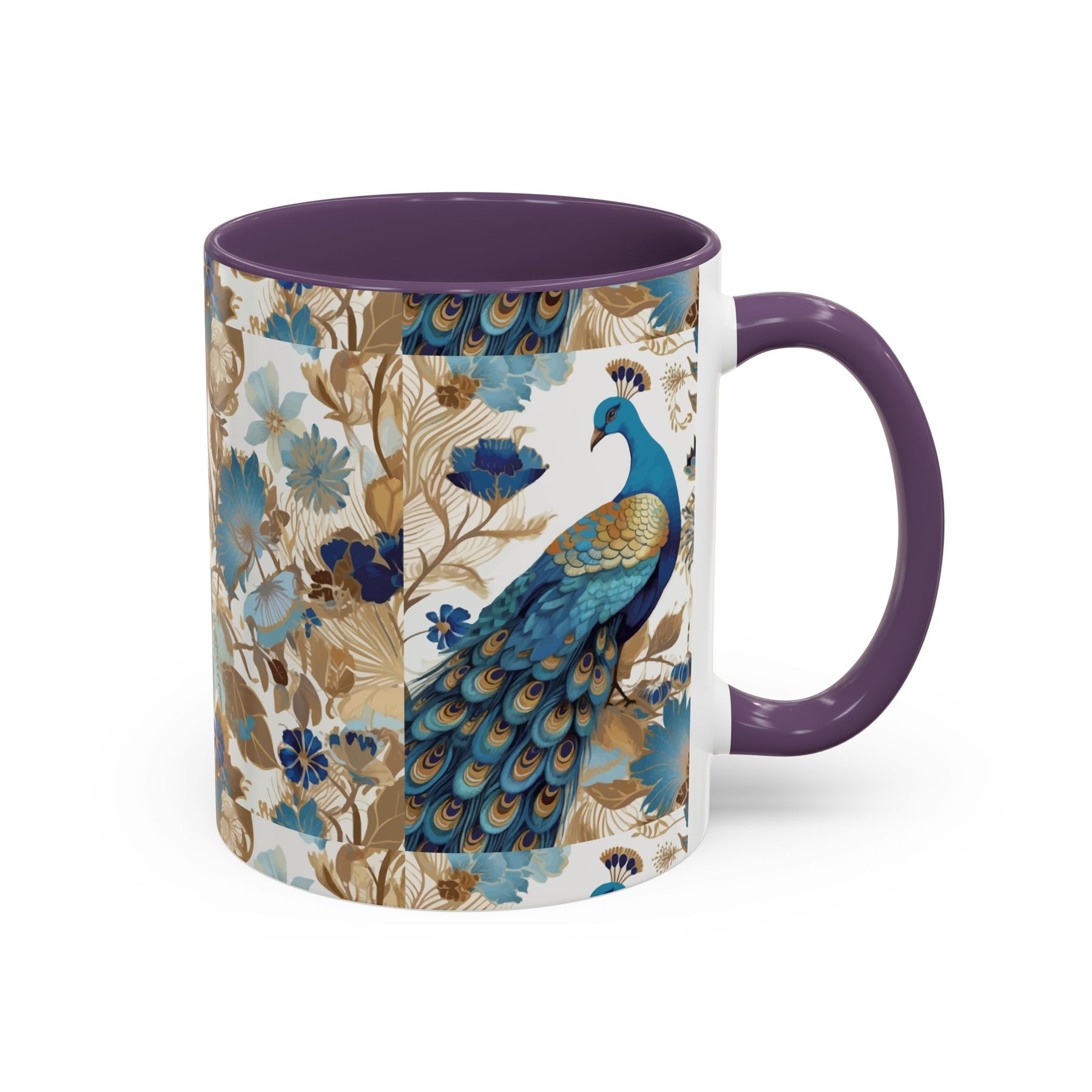 Elegant Peacock Ceramic Coffee Mug, Colorful 11oz & 15oz Custom Design - Ira World Art LLC