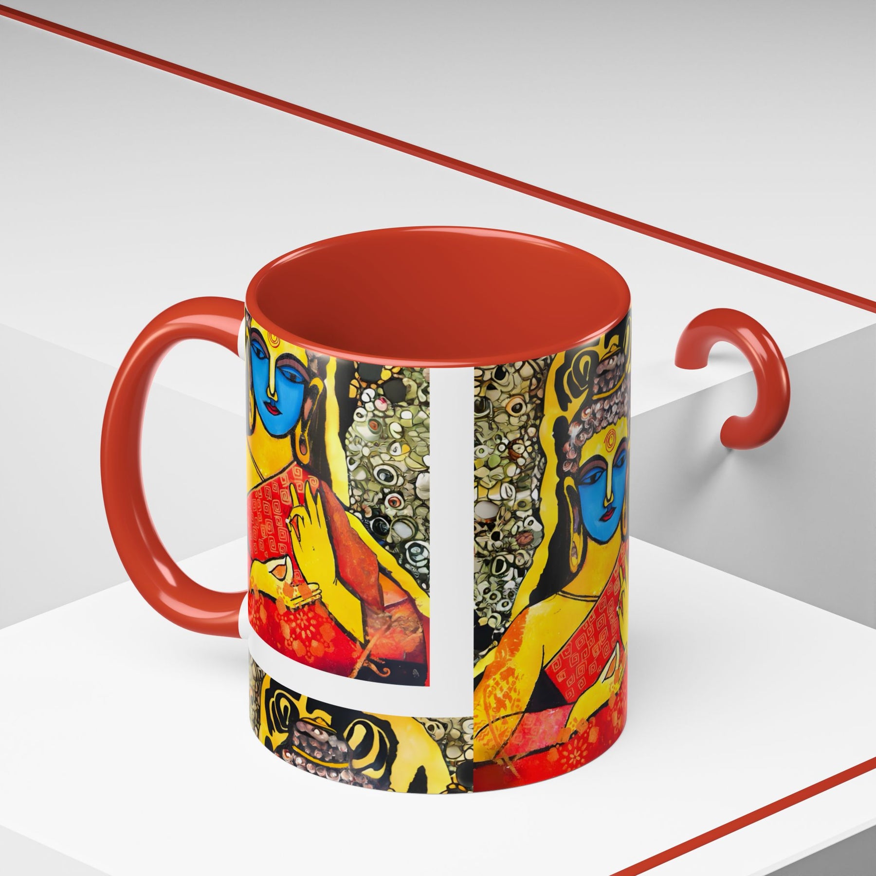 Inspirational Yoga Ceramic Mug, Colorful Buddhist Painting, 11oz & 15oz Unique Coffee Cup - Ira World Art LLC